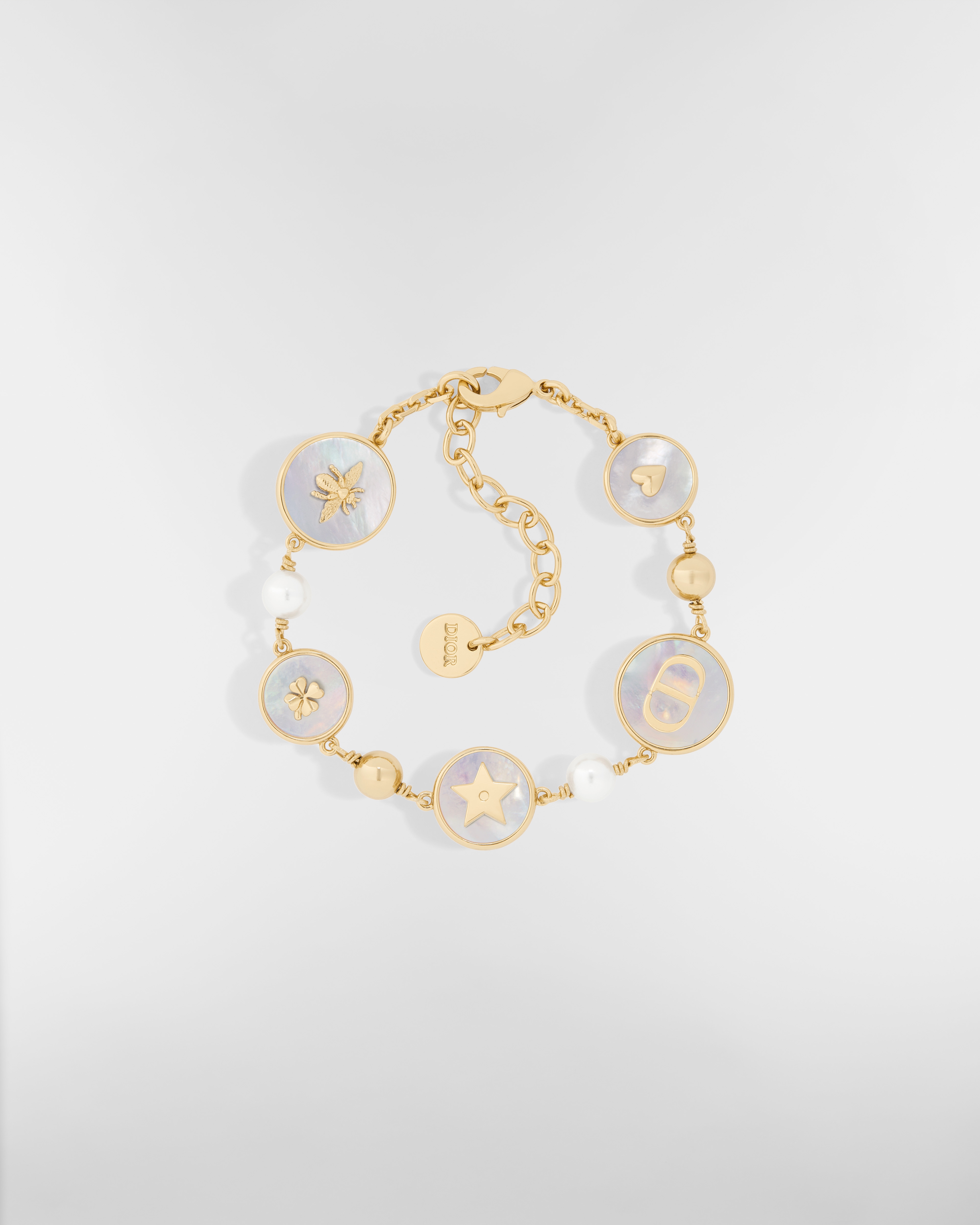D-Luck 手链 金色饰面金属、白色树脂珠饰和白色珍珠母贝 E01