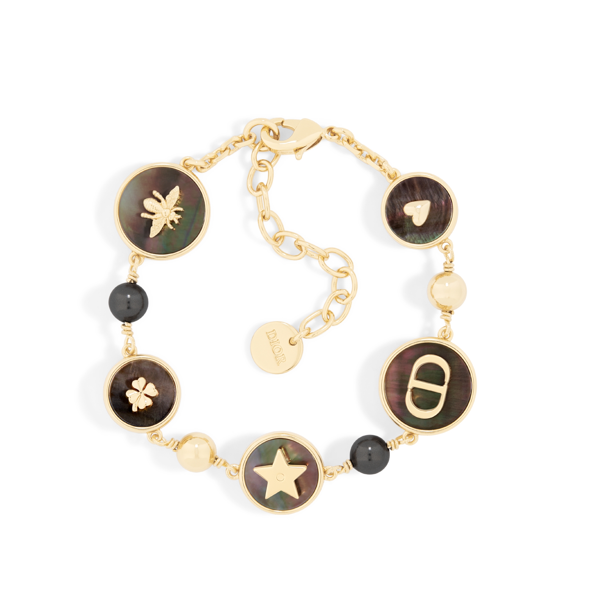 D-Luck 手链 金色饰面金属、深灰色树脂珠饰和塔西提珍珠母贝 E01