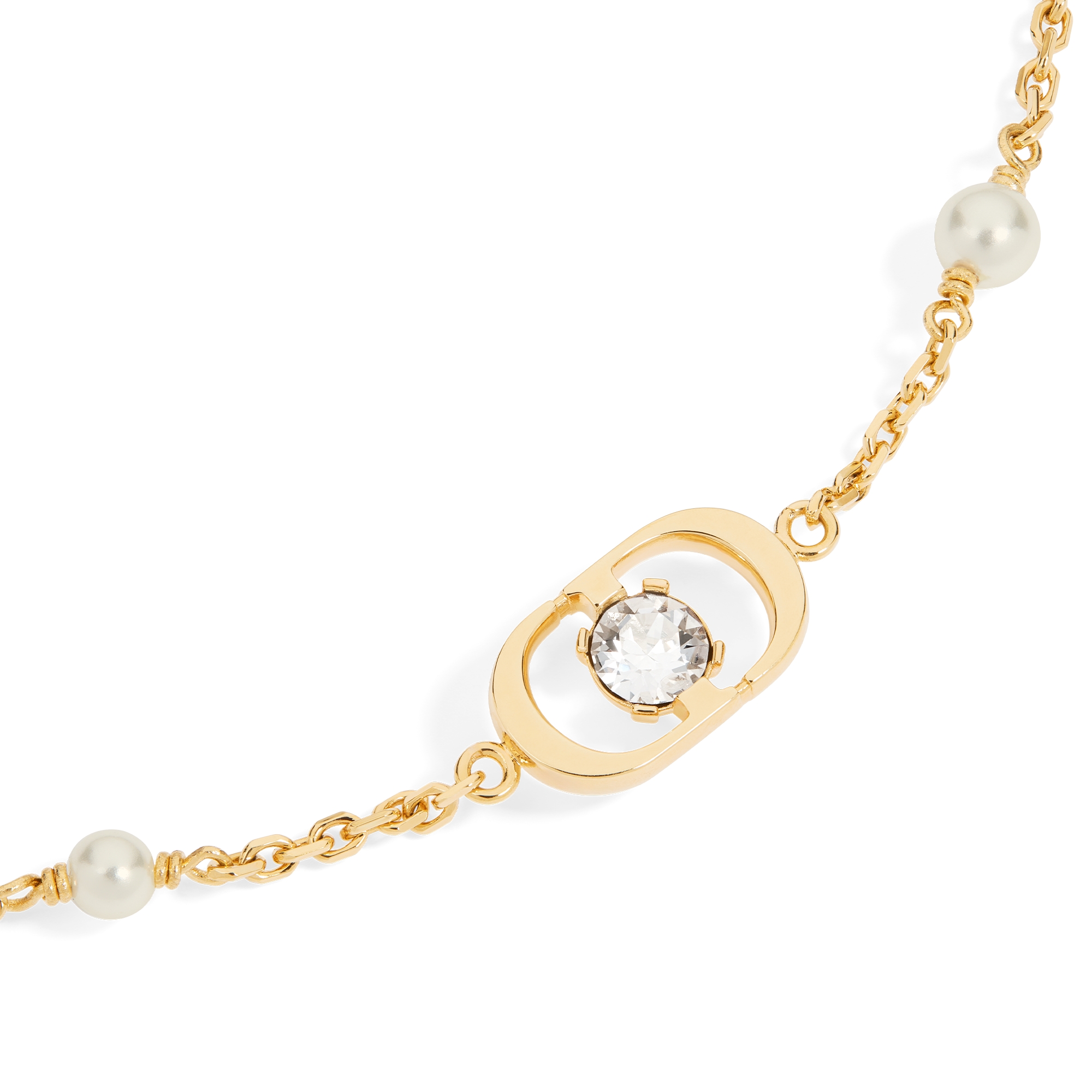 Petit CD Jolie 手链 金色饰面金属、白色树脂珠饰和银色调晶体装饰 E09