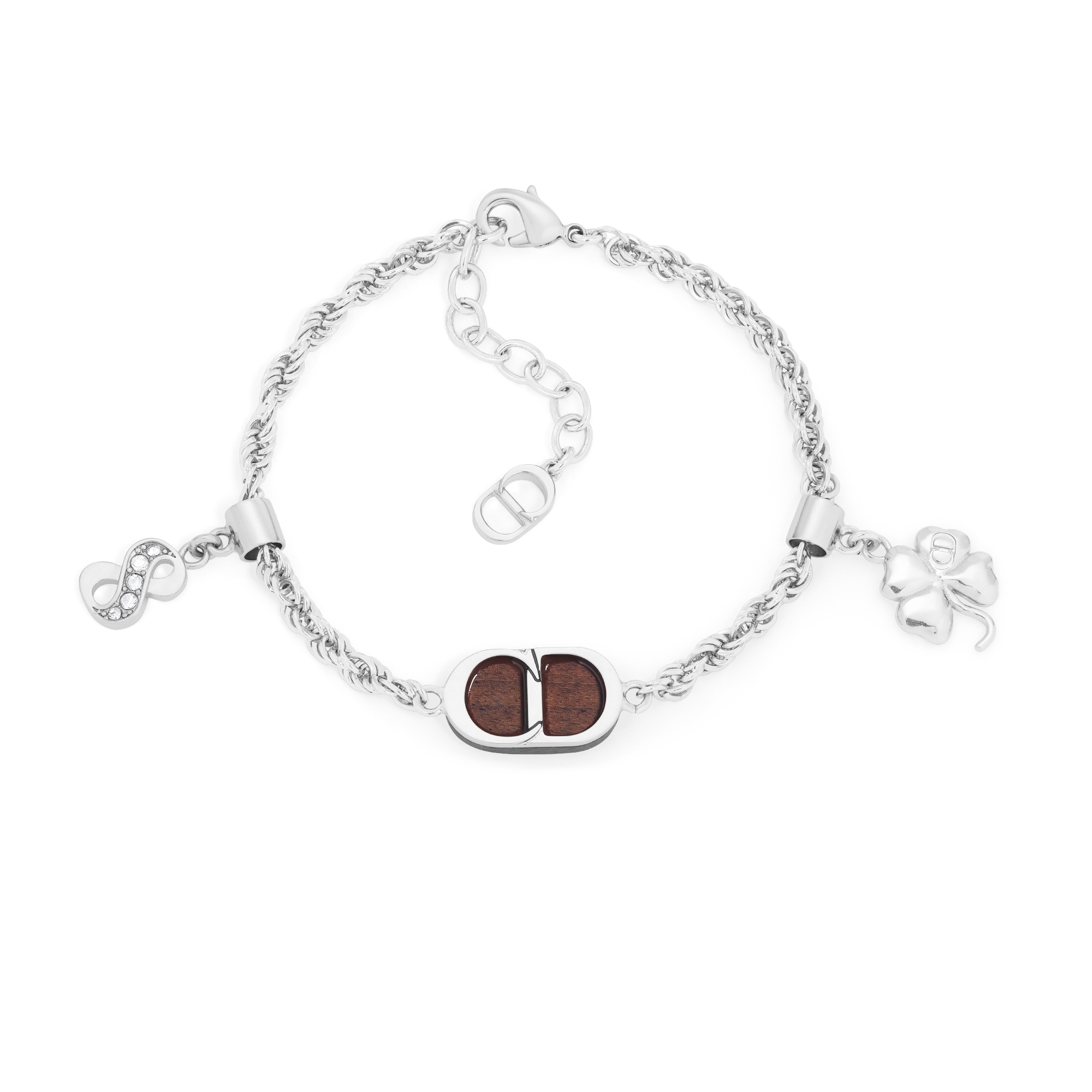 Knock on Wood 手链 银色饰面铜合金、桑托斯木和白色晶体装饰 E01