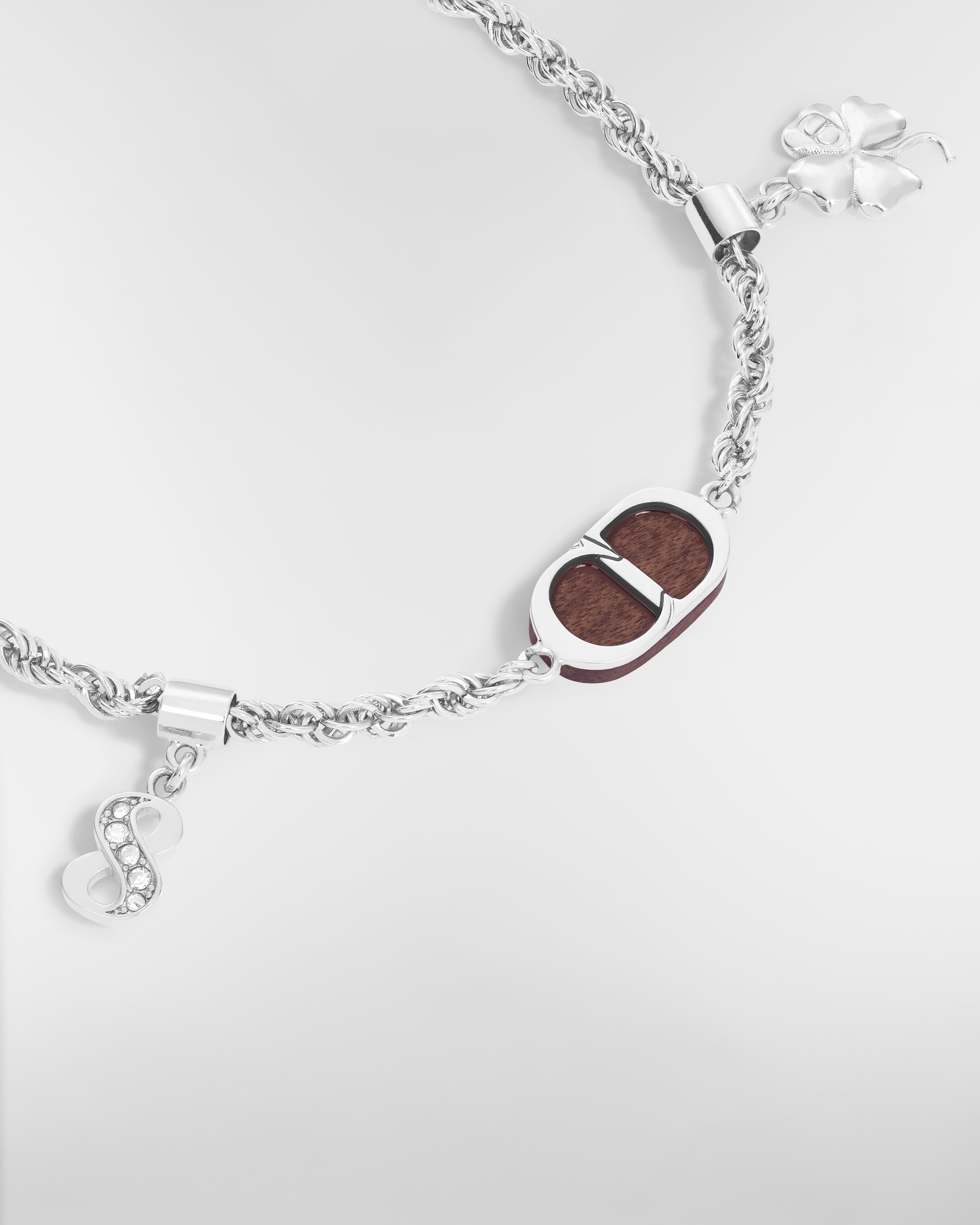Knock on Wood 手链 银色饰面铜合金、桑托斯木和白色晶体装饰 E09
