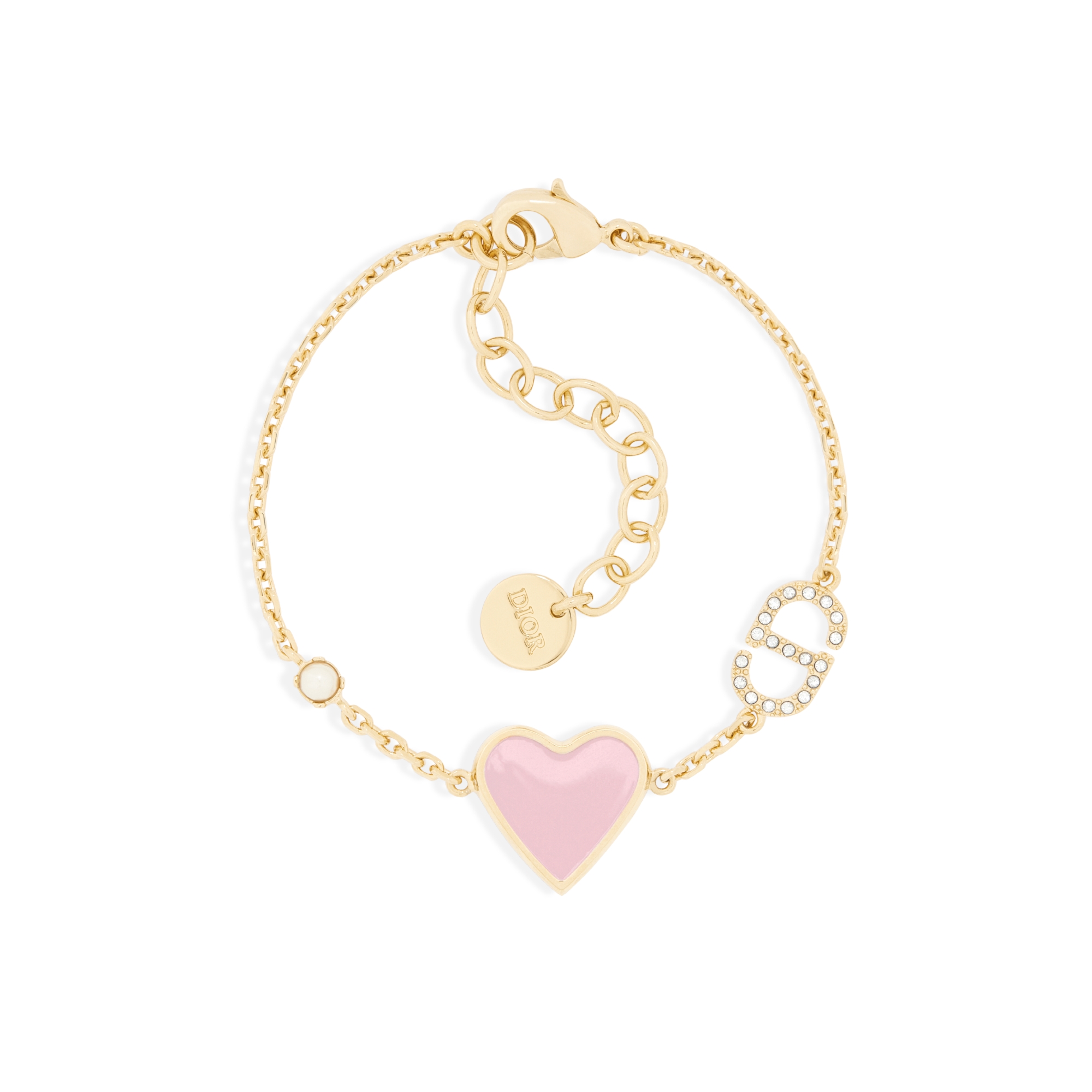 Dioramour 手链 金色饰面金属、白色树脂珠饰、银色调晶体和马卡龙粉色涂漆装饰 E01