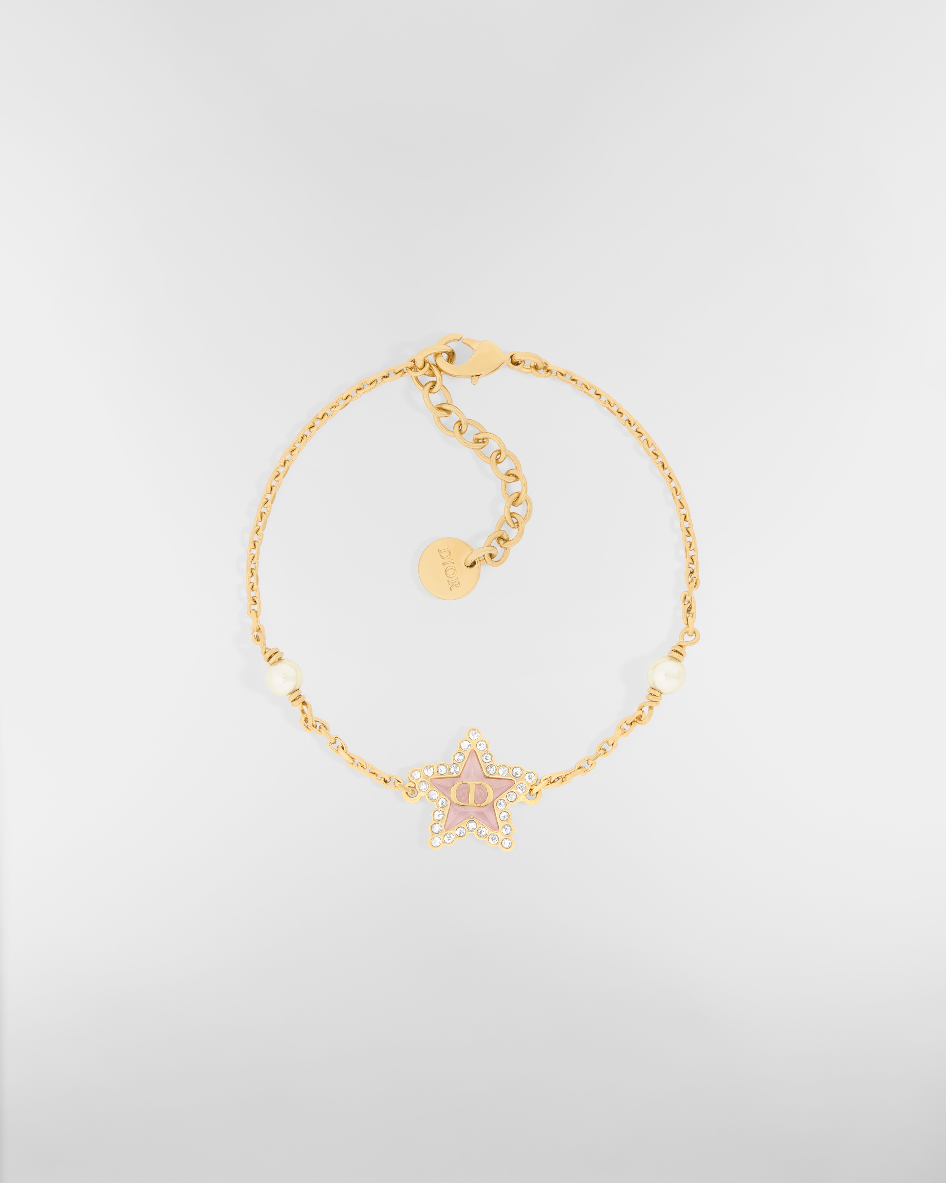 Petit CD Lucky Baroque 手链 金色饰面金属、白色树脂珠饰、银色调晶体和马卡龙粉色玻璃装饰 E01