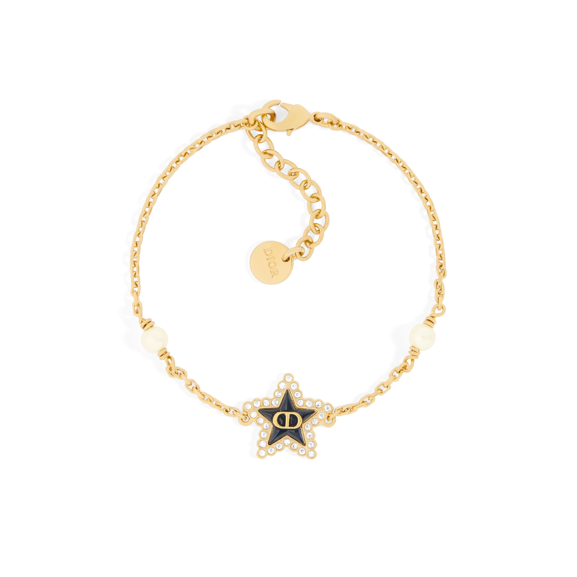 Petit CD Lucky Baroque 手链 金色饰面金属、白色树脂珠饰、银色调晶体和深海蓝色玻璃装饰 E01