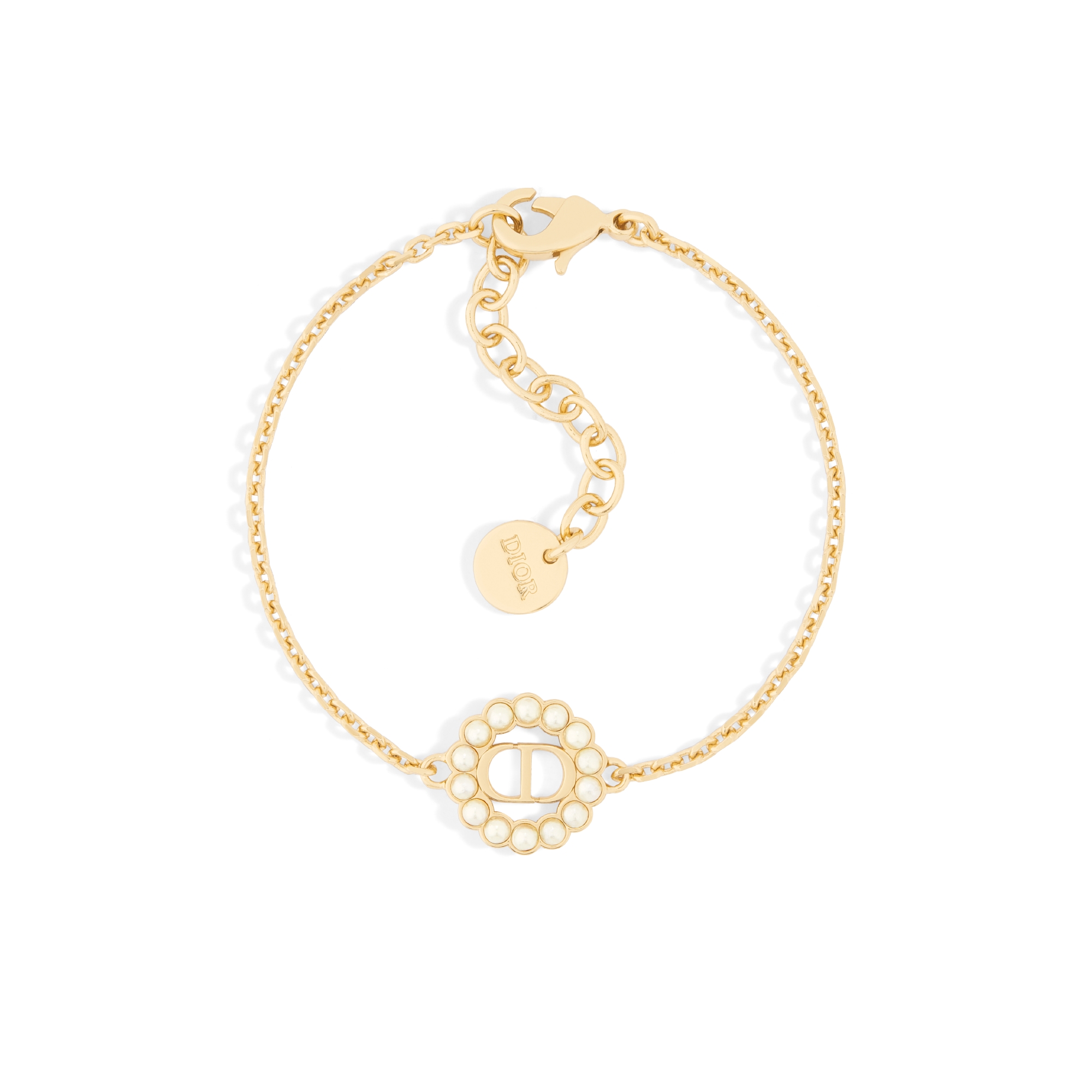 Petit CD Circle 手链 金色饰面金属和白色树脂珠饰 E01