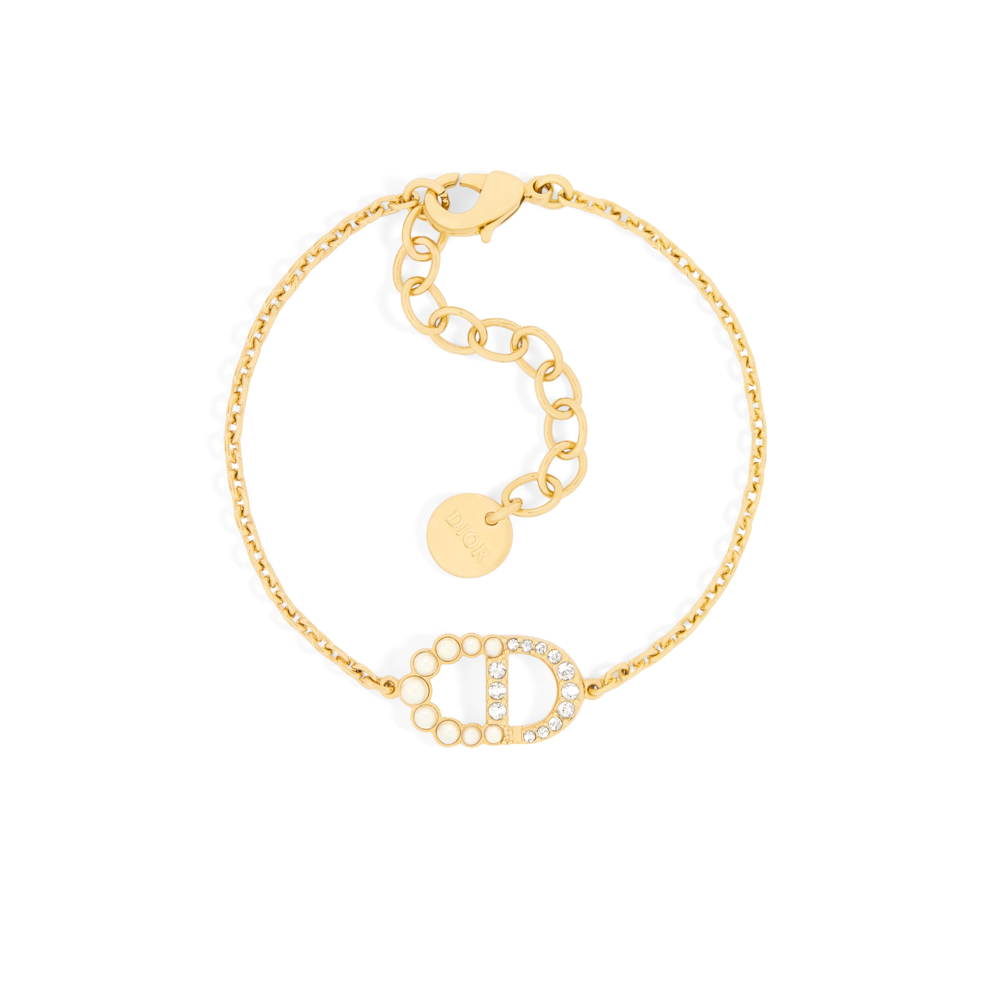 Petit CD Duo 手链 金色饰面金属、白色树脂珠饰和闪亮晶体装饰 E01