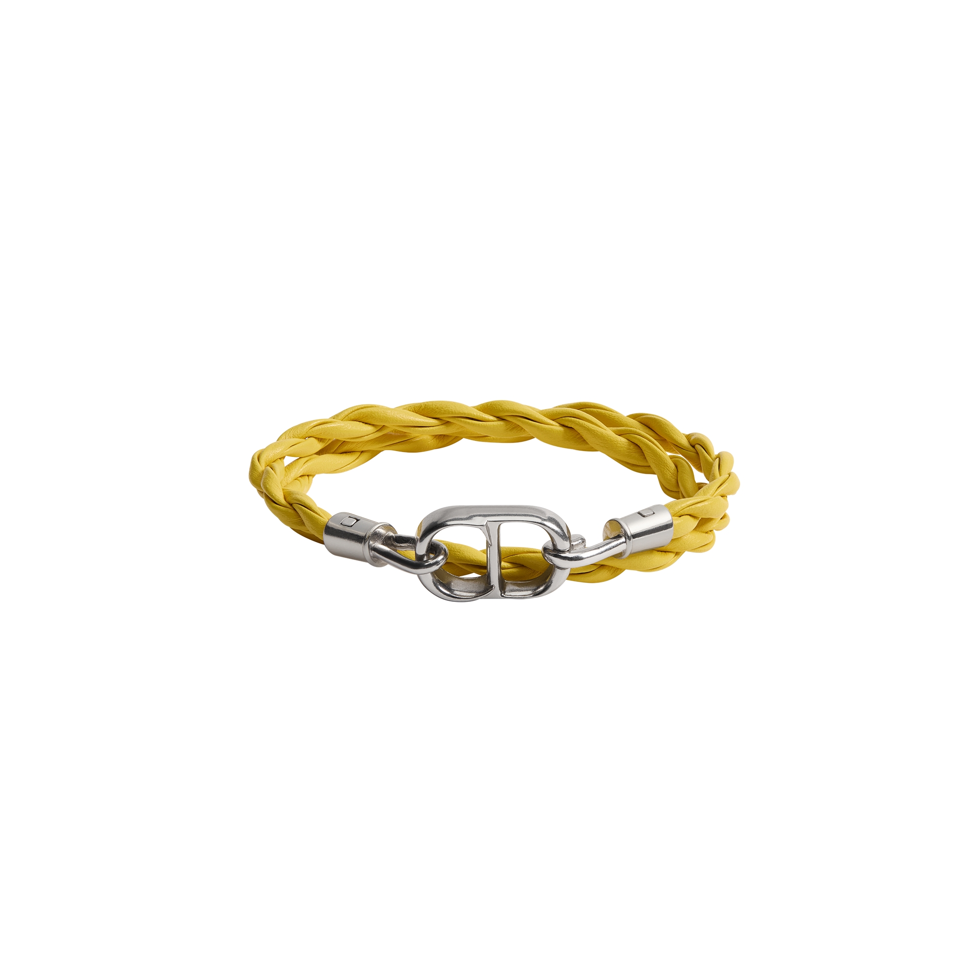 CD Icon 编织皮革双链条手链 黄色牛皮革和银色饰面铜合金 E01