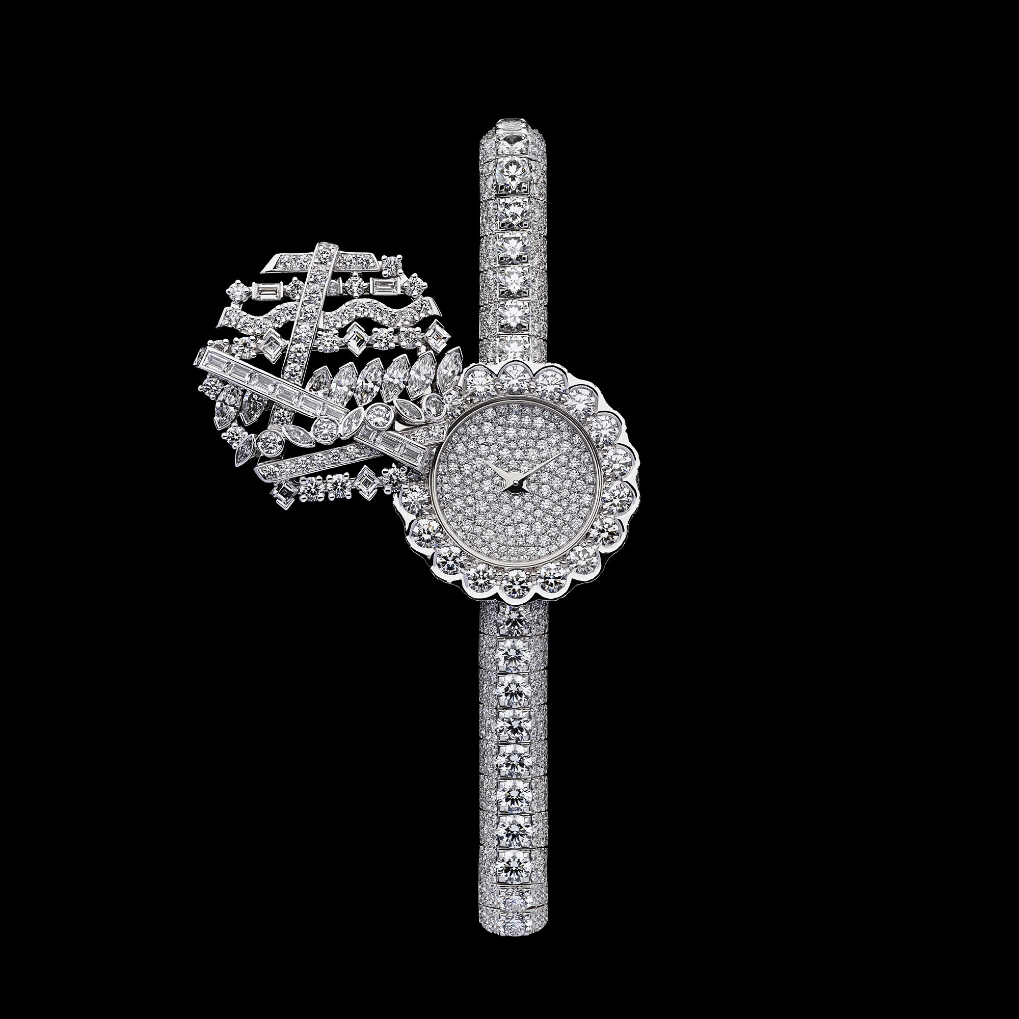 La D de Dior Précieuse à Secret Galons 腕表 直径 21 毫米，白色 18K 金和钻石 E01