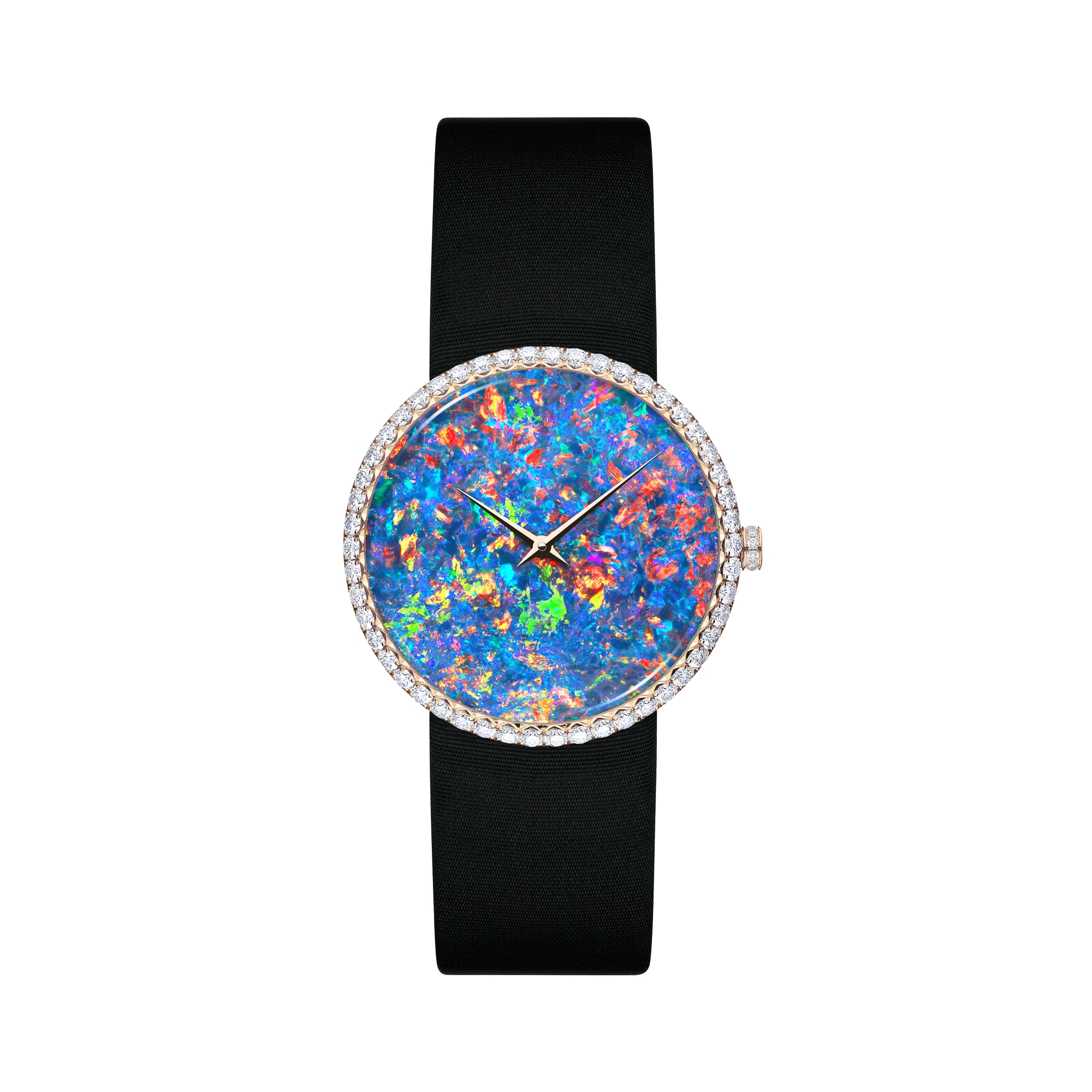 La D de Dior Opal 腕表 直径 38 毫米，玫瑰色 18K 金、钻石和蛋白石 E10