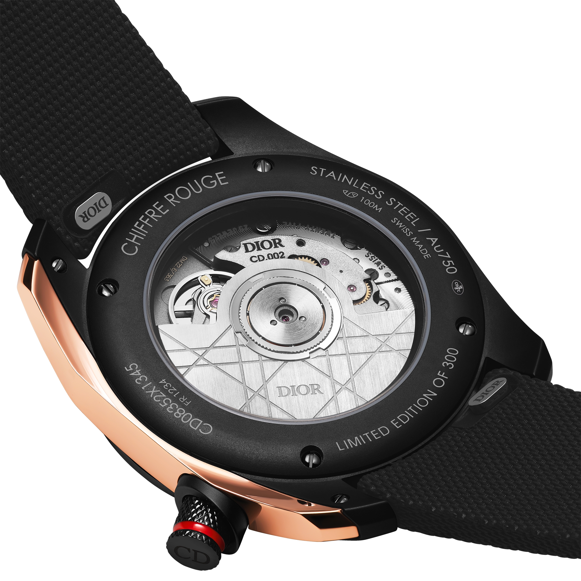 Chiffre Rouge 黑色哑光腕表（配钻石） 直径 38 毫米，自动上链，黑色哑光钢质，玫瑰金色，黑色钻石 E08