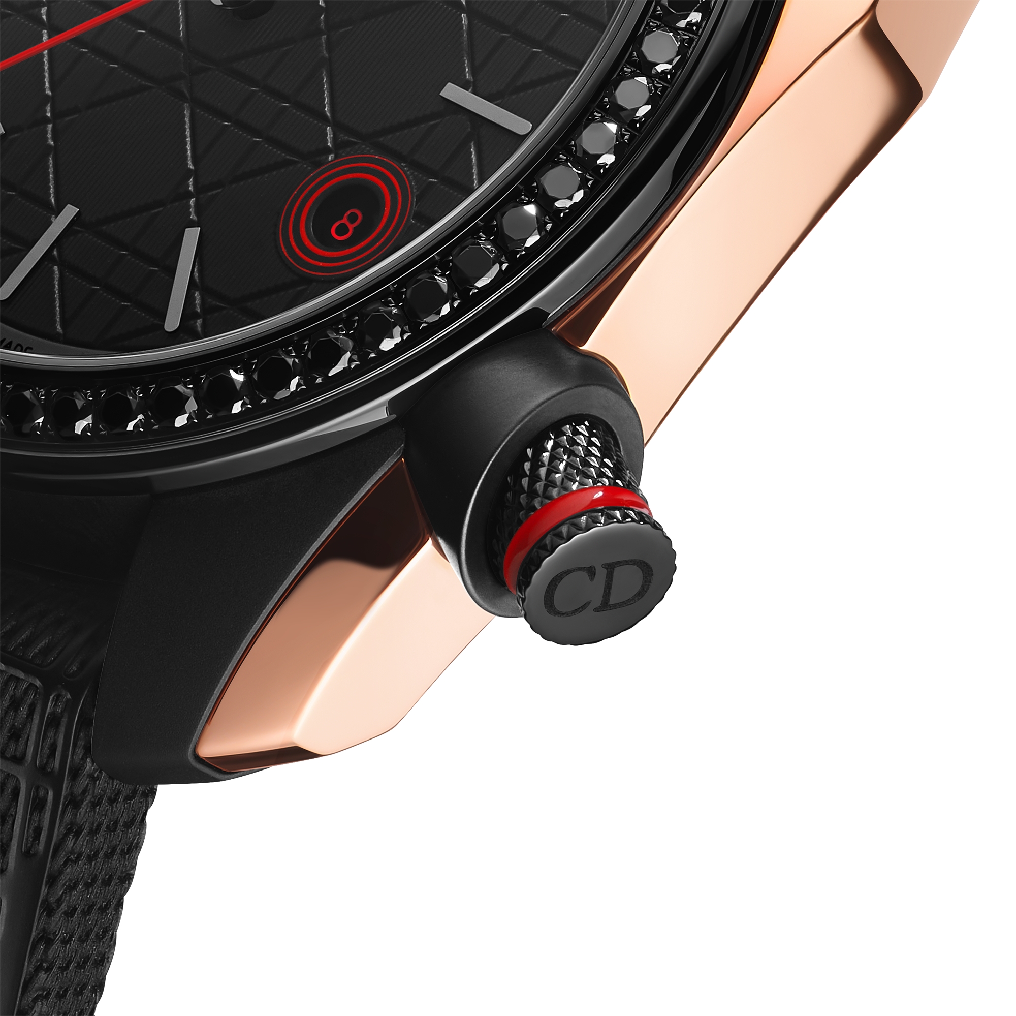 Chiffre Rouge 黑色哑光腕表（配钻石） 直径 38 毫米，自动上链，黑色哑光钢质，玫瑰金色，黑色钻石 E13