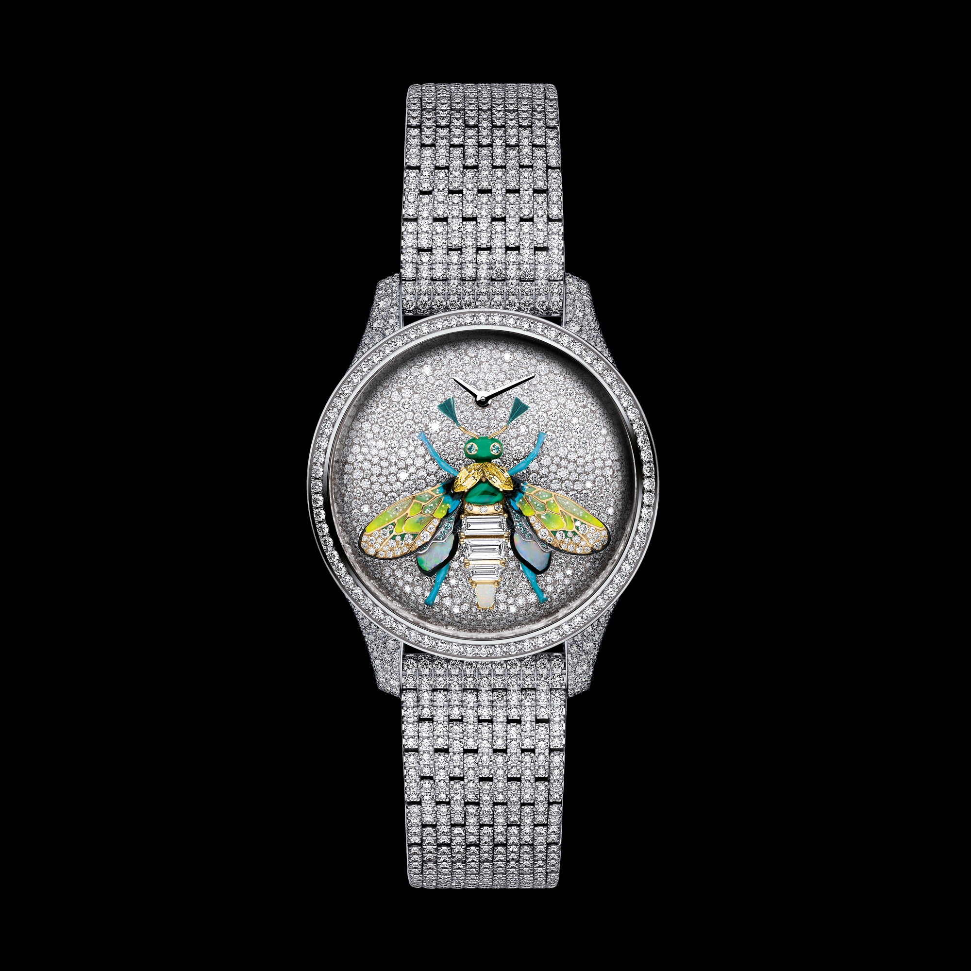 Dior Grand Soir Queen Bee N°2 腕表 直径 36 毫米，白色 18K 金、钻石和石饰 E01