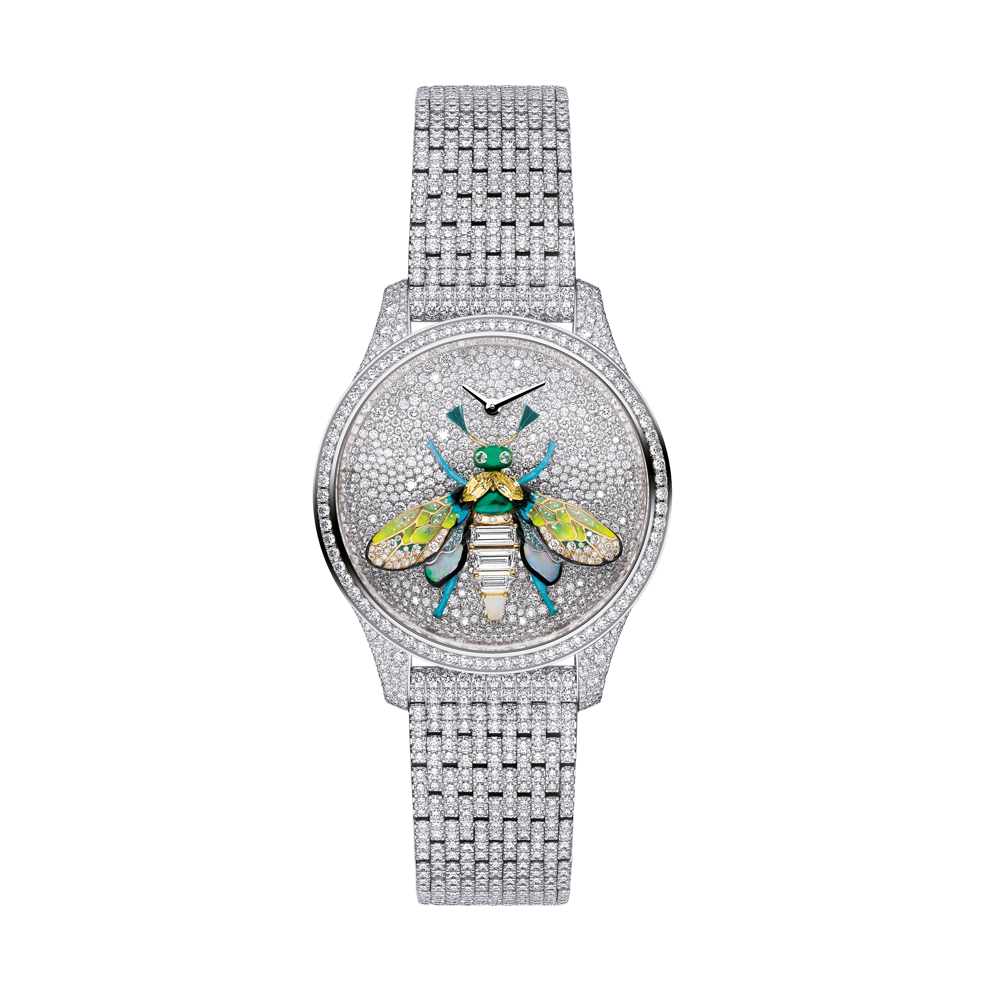 Dior Grand Soir Queen Bee N°2 腕表 直径 36 毫米，白色 18K 金、钻石和石饰 E10