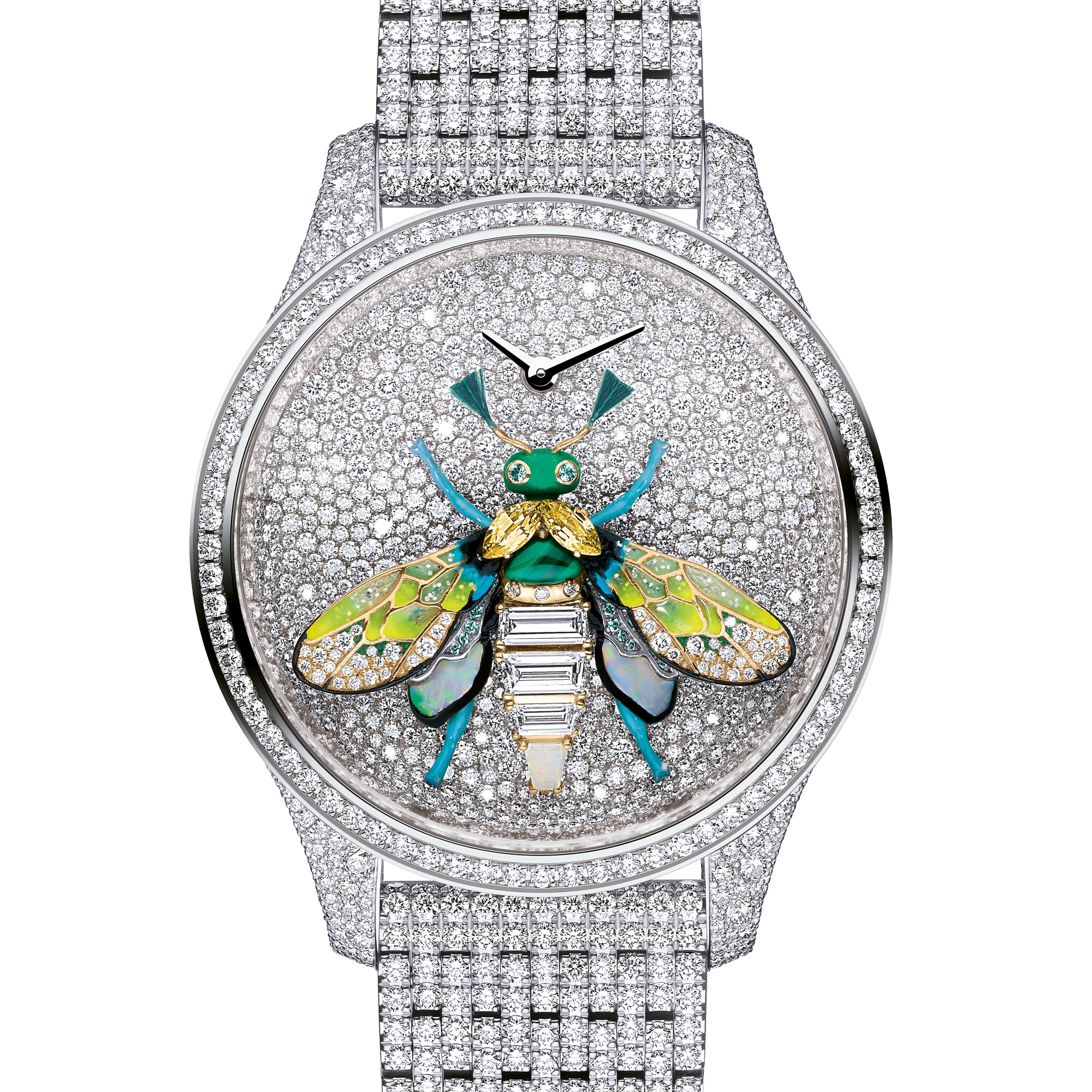 Dior Grand Soir Queen Bee N°2 腕表 直径 36 毫米，白色 18K 金、钻石和石饰 E11