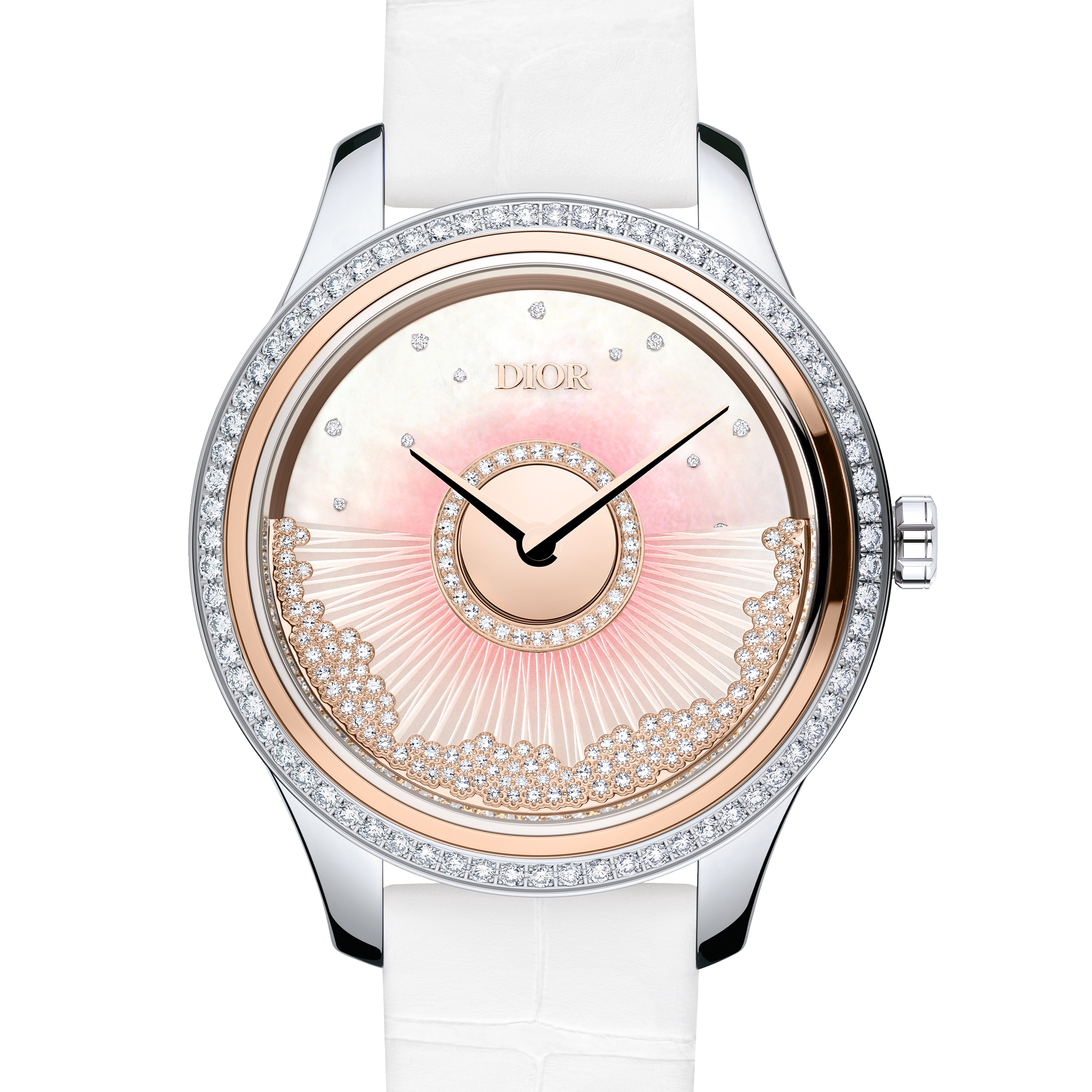 Dior Grand Bal Drapée 腕表 直径 36 毫米，自动上链机芯，钢、玫瑰色 18K 金、珍珠母贝和钻石 E15