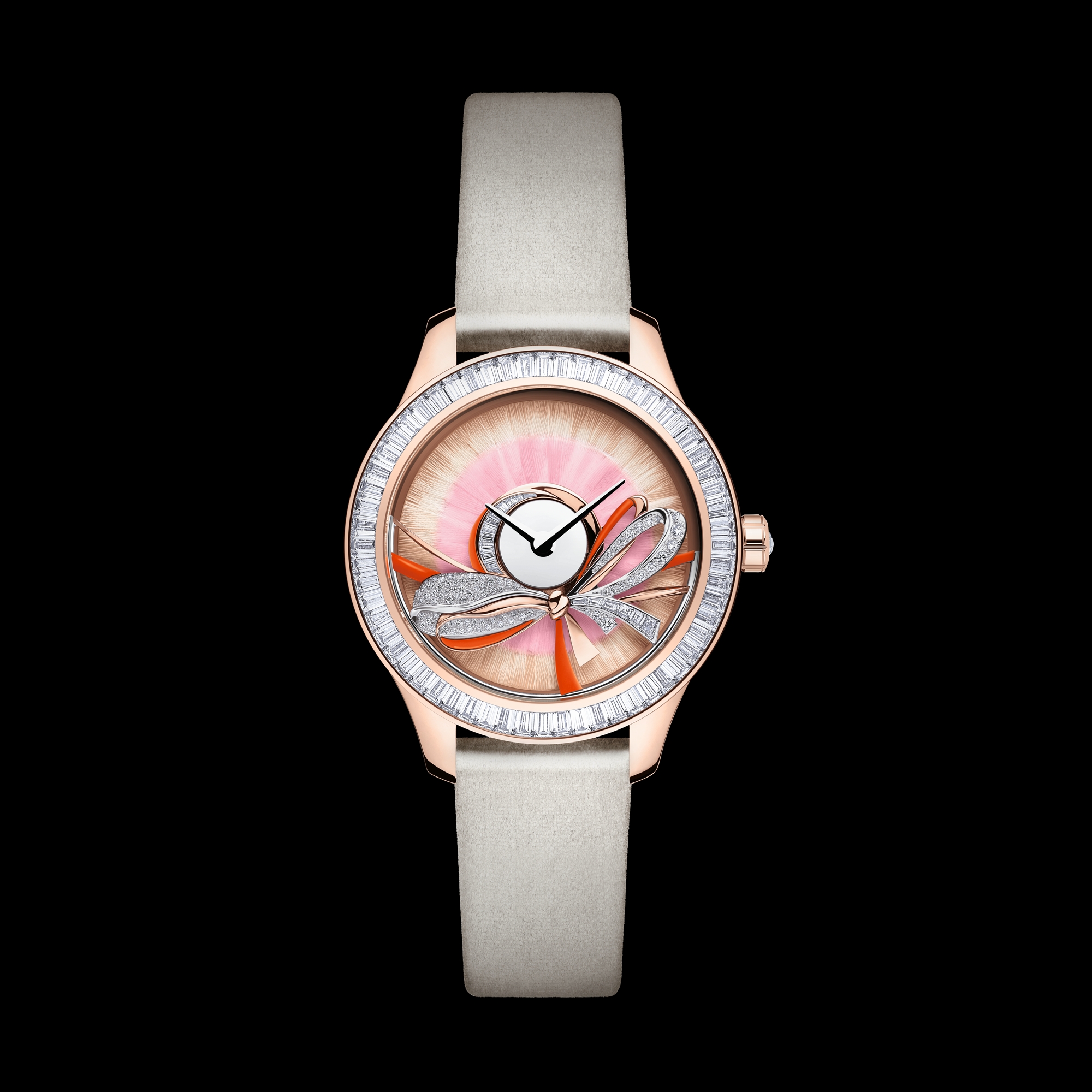 Dior Grand Bal Ruban 腕表 直径 36 毫米，自动上链机芯，玫瑰色 18K 金、钻石和彩虹色效果蓝宝石 E01