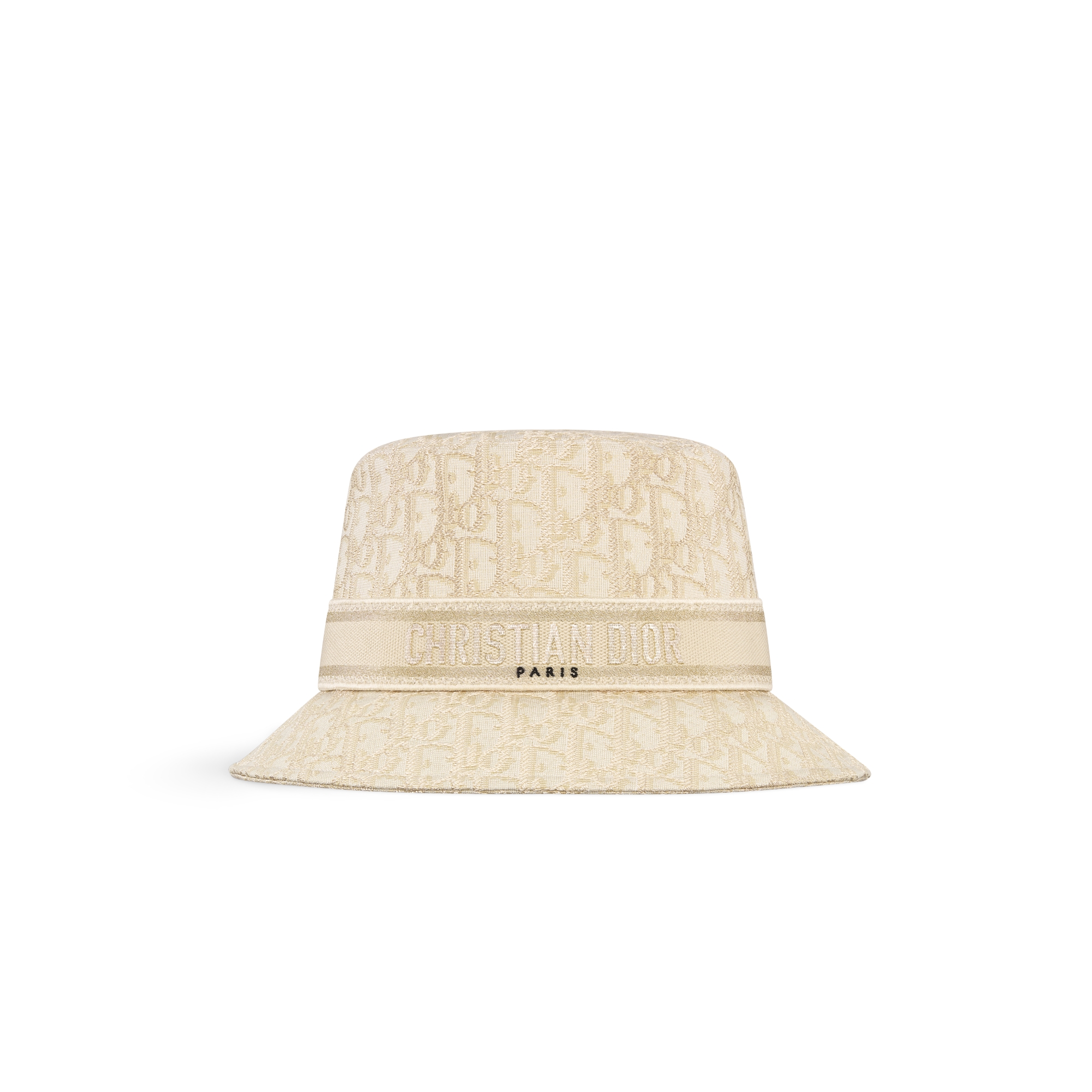 D-Bobby 窄檐桶帽 米色和金色调棉质混纺面料 Oblique 印花 E01