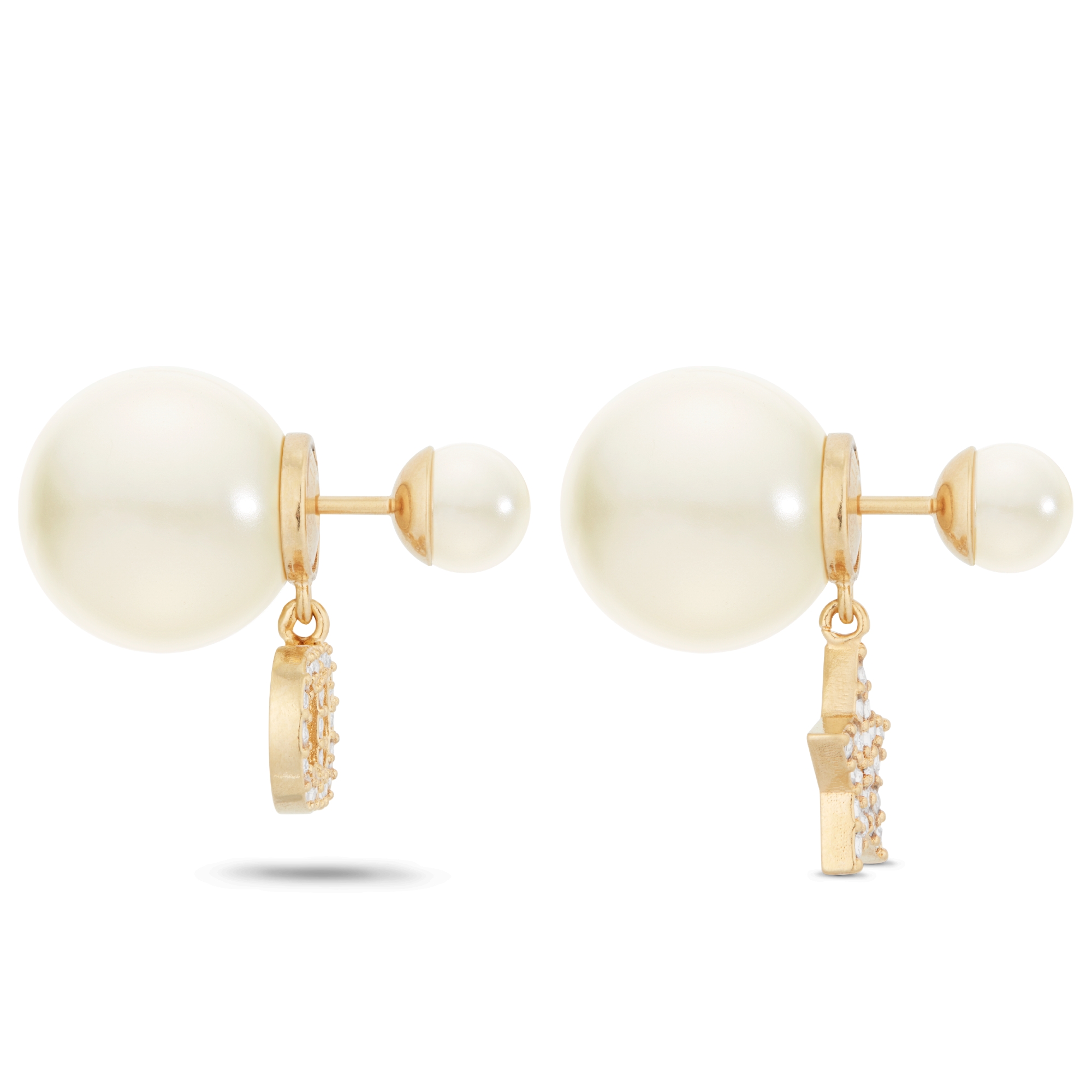 Dior Tribales 耳环 金色饰面金属搭配白色树脂珠饰和银色调晶体装饰 E02