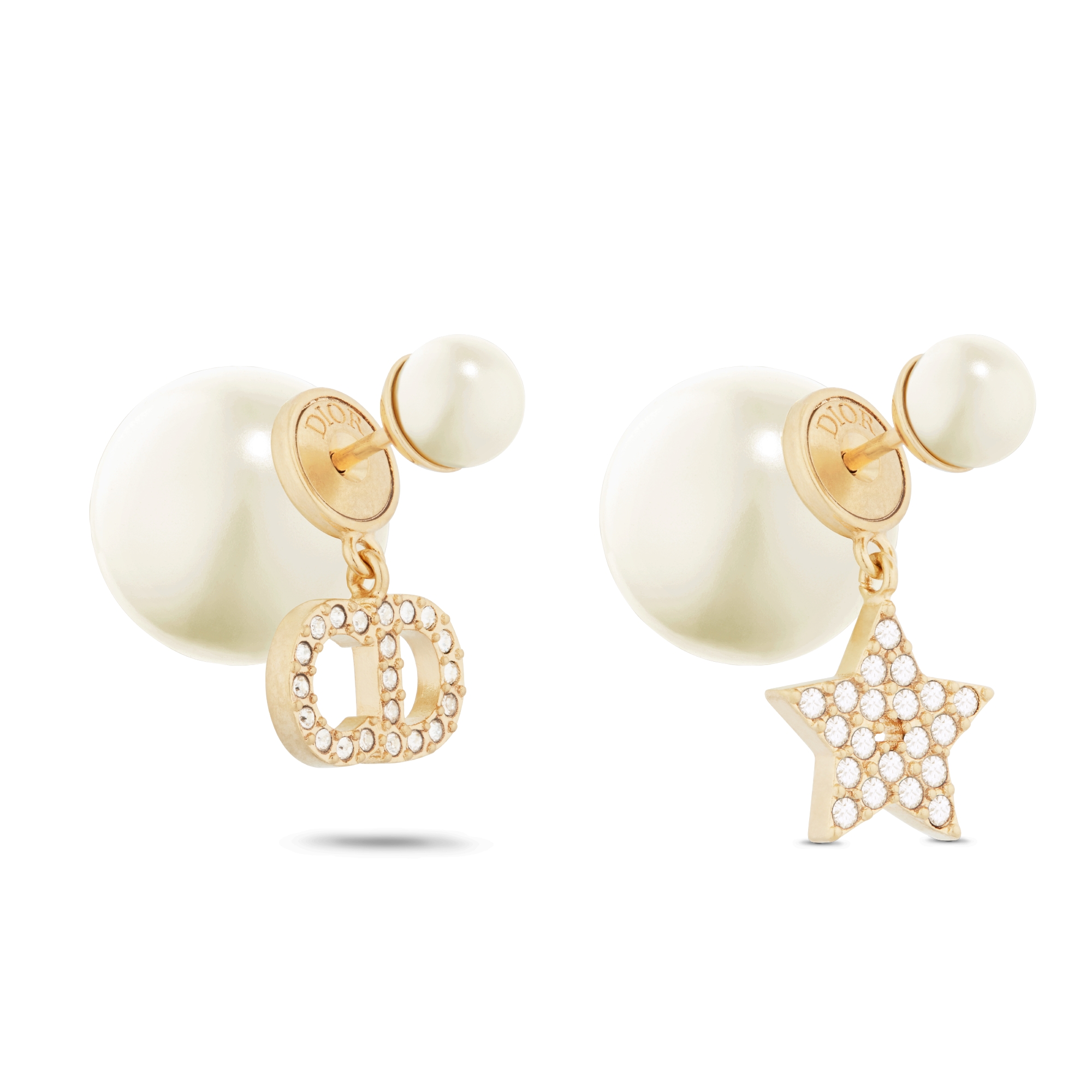 Dior Tribales 耳环 金色饰面金属搭配白色树脂珠饰和银色调晶体装饰 E03