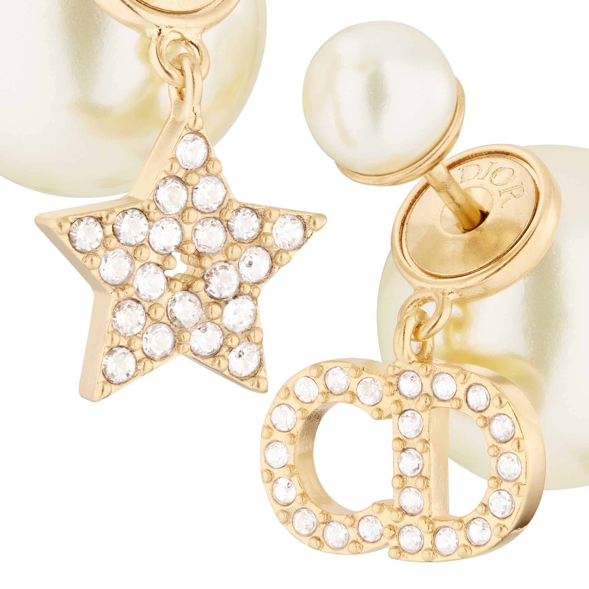 Dior Tribales 耳环 金色饰面金属搭配白色树脂珠饰和银色调晶体装饰 E09