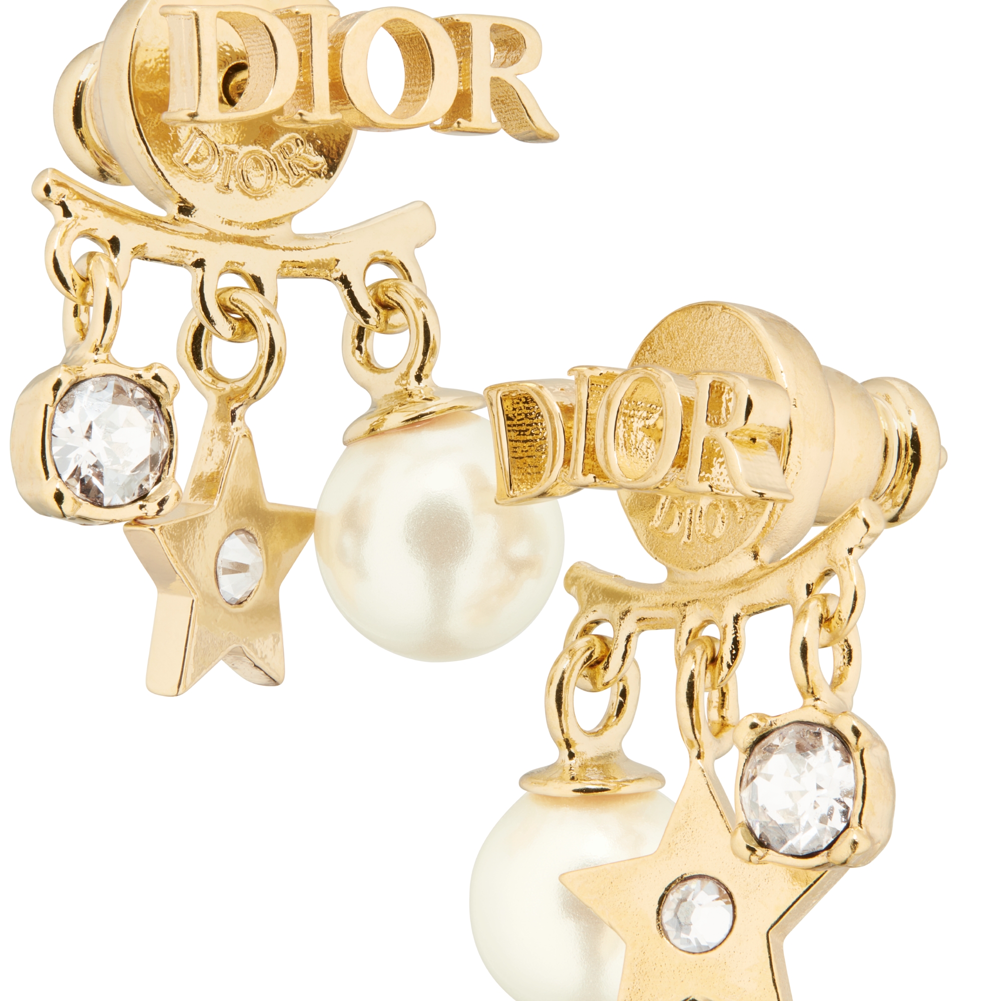 Dio(r)evolution 耳环 金色饰面金属、白色树脂珠饰和闪亮晶体装饰 E09