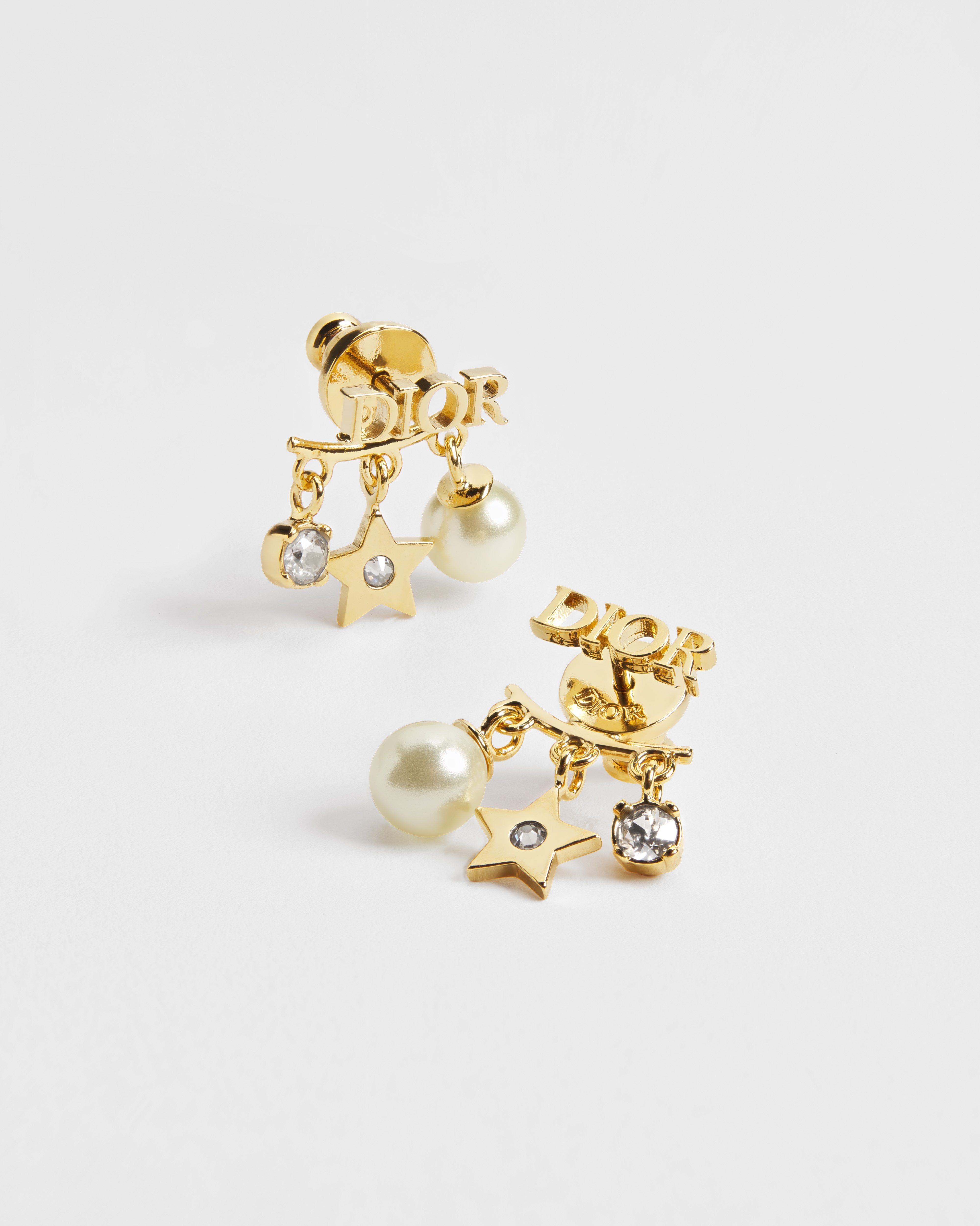 Dio(r)evolution 耳环 金色饰面金属、白色树脂珠饰和闪亮晶体装饰 E06
