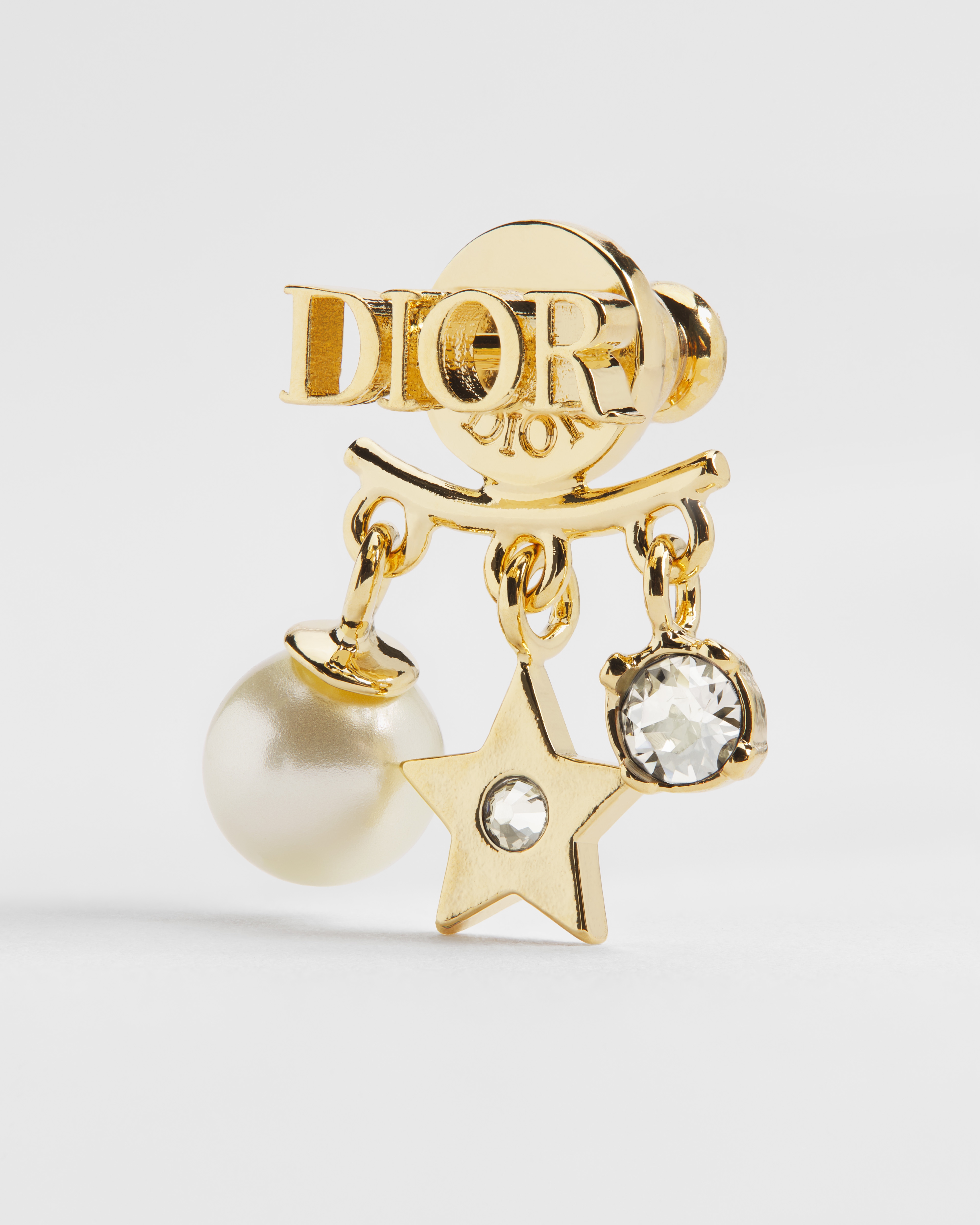 Dio(r)evolution 耳环 金色饰面金属、白色树脂珠饰和闪亮晶体装饰 E09