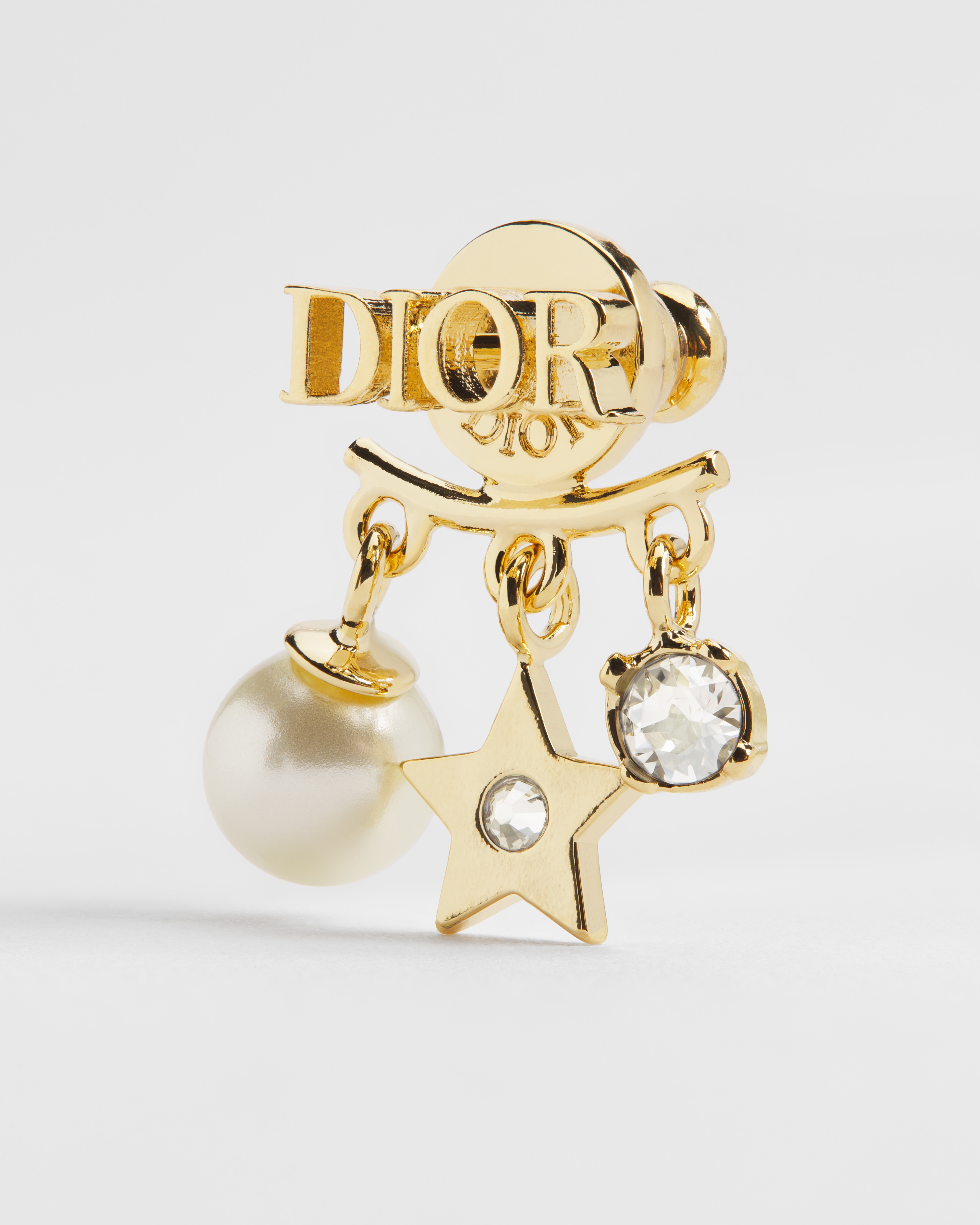 Dio(r)evolution 耳环 金色饰面金属、白色树脂珠饰和闪亮晶体装饰 E09