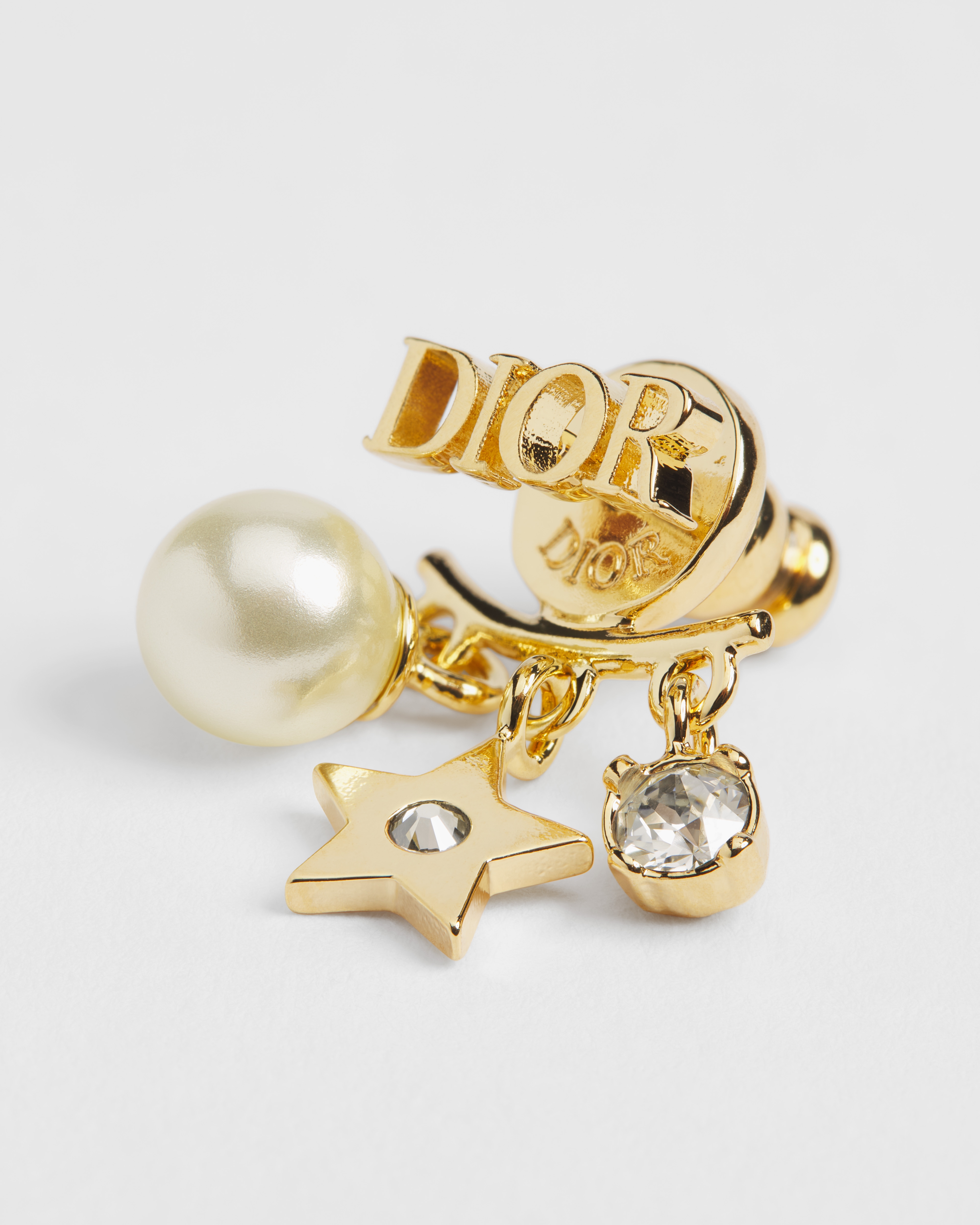 Dio(r)evolution 耳环 金色饰面金属、白色树脂珠饰和闪亮晶体装饰 E10