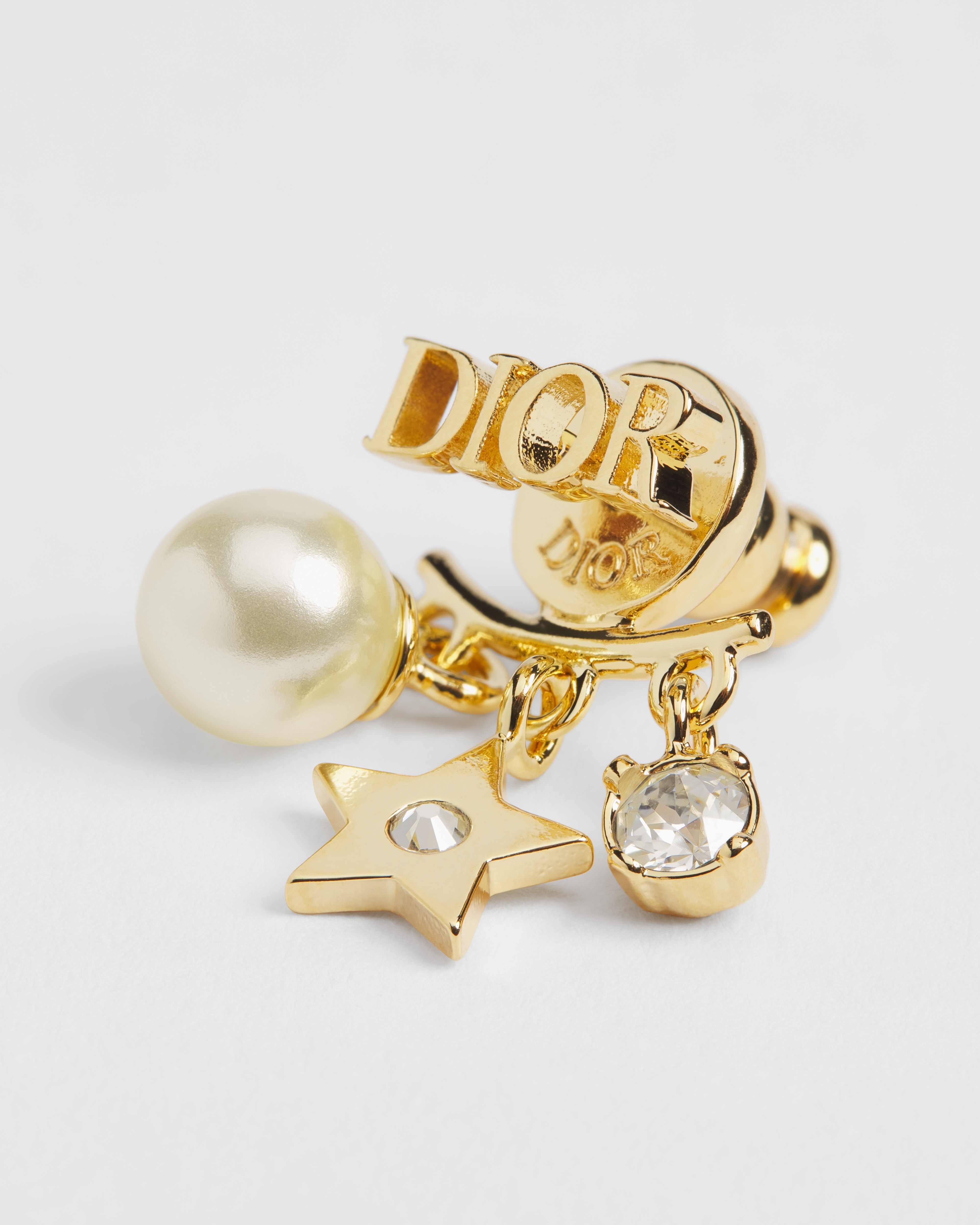 Dio(r)evolution 耳环 金色饰面金属、白色树脂珠饰和闪亮晶体装饰 E10