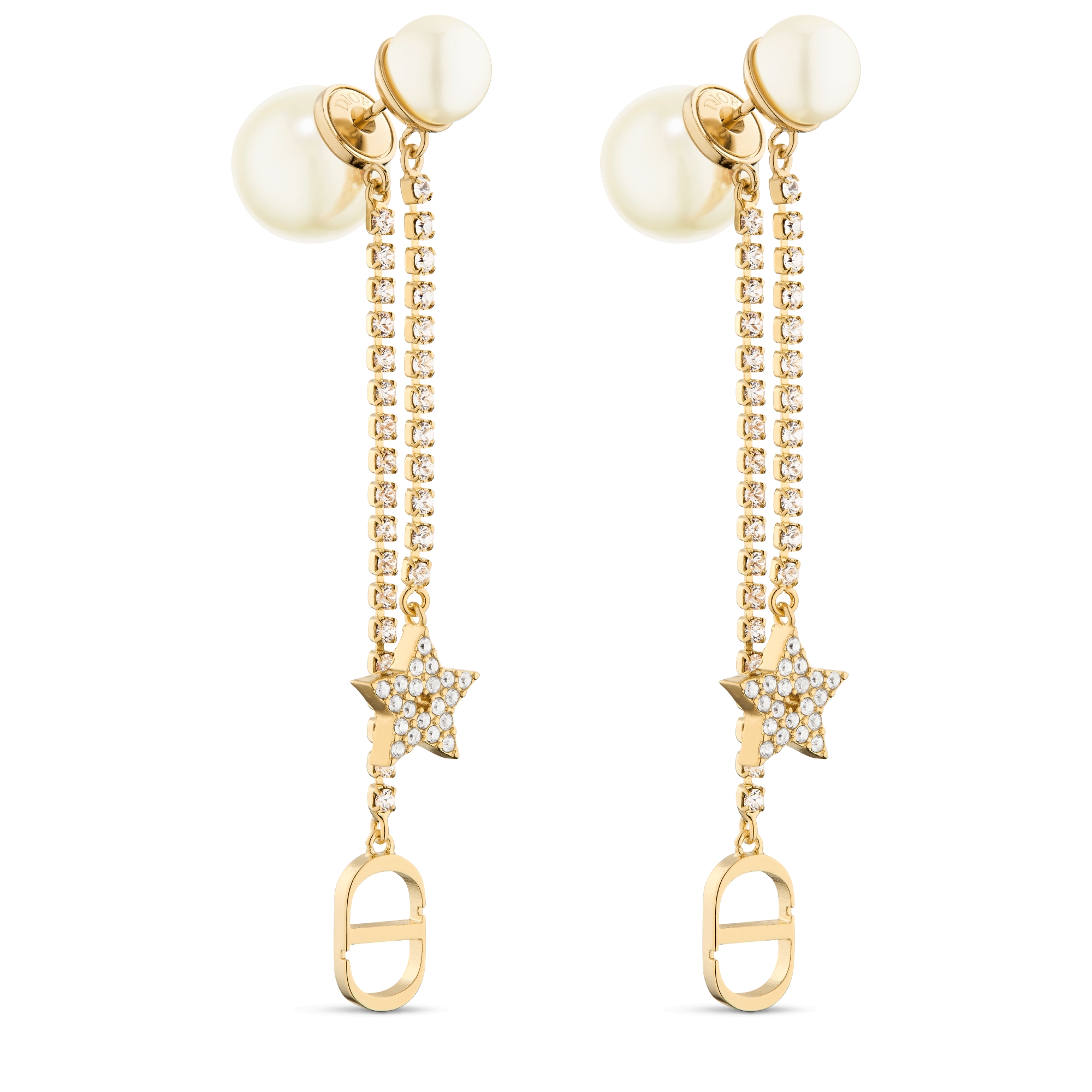 Dior Tribales 耳环 金色饰面金属、白色树脂珠饰和白色仿水晶装饰 E03