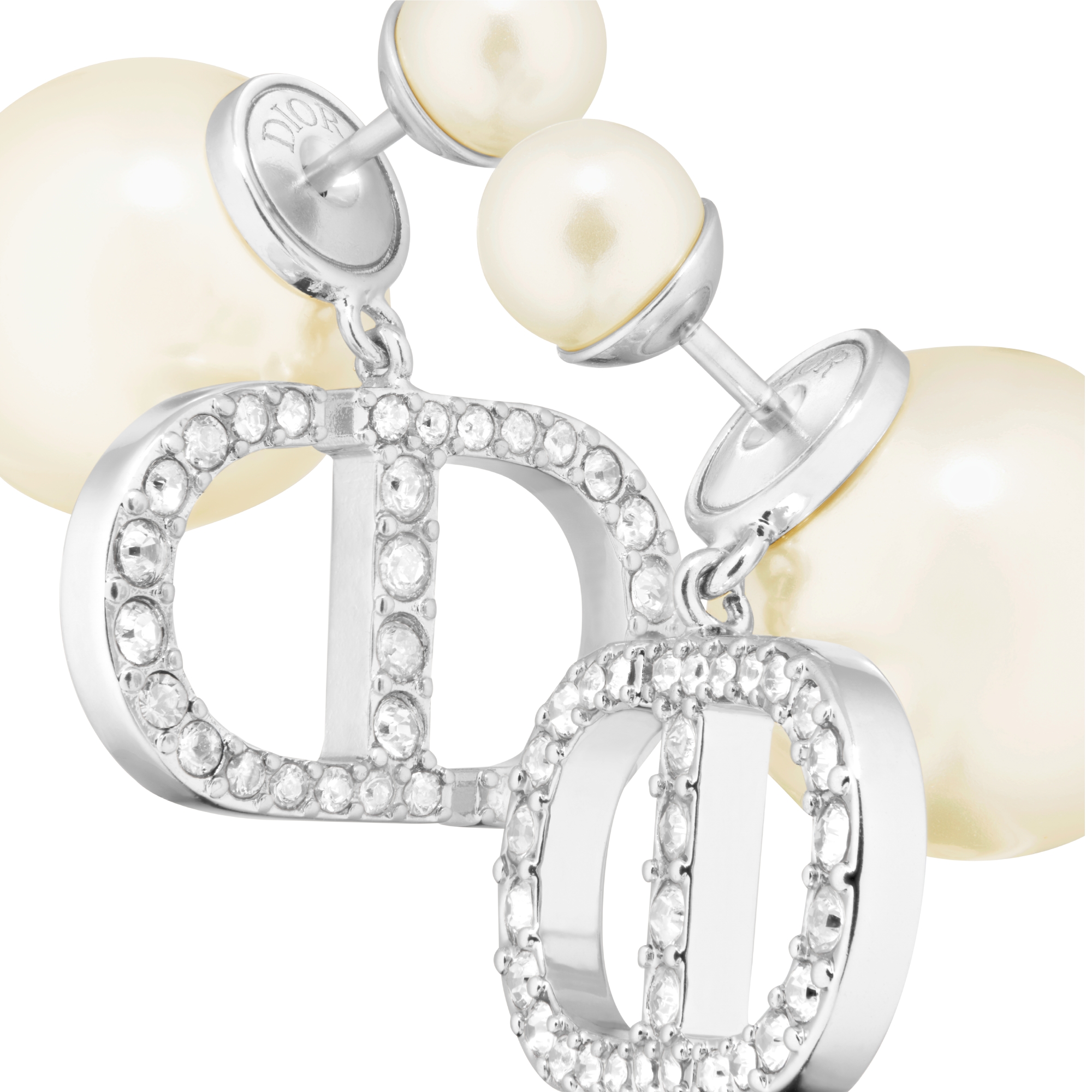 Dior Tribales 耳环 银色饰面金属搭配白色树脂珠饰和银色调晶体装饰 E09