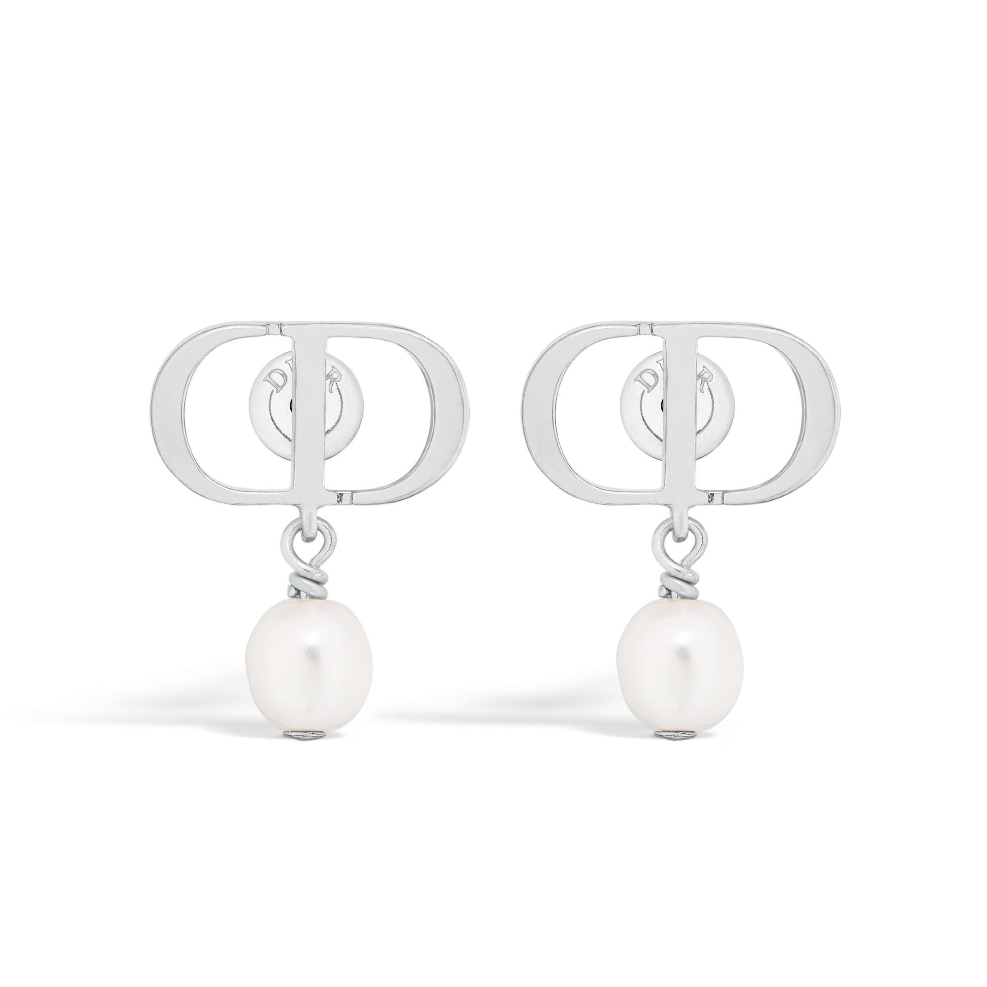 Petit CD 耳环 银色饰面金属搭配白色树脂珠饰 E01