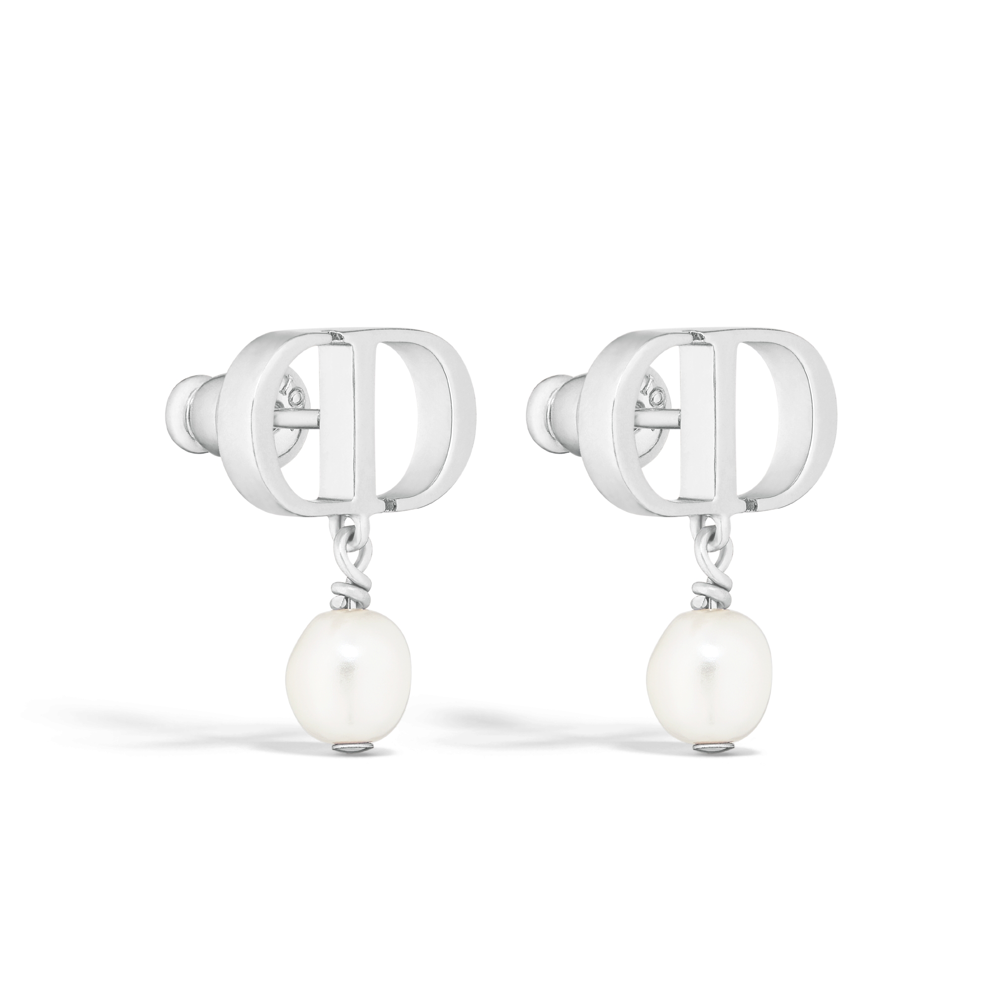 Petit CD 耳环 银色饰面金属搭配白色树脂珠饰 E03