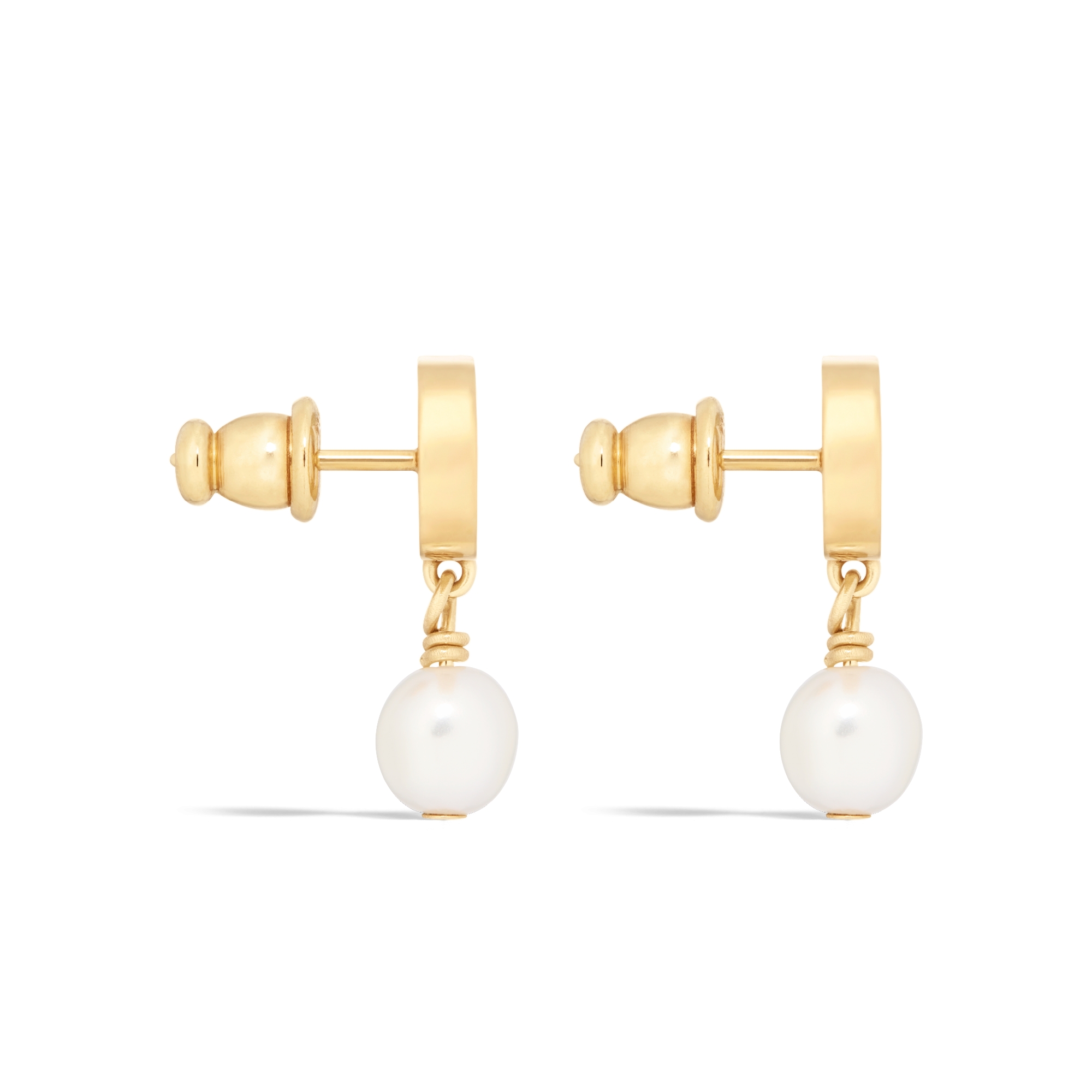 Petit CD 耳环 金色饰面金属和白色树脂珠饰 E02