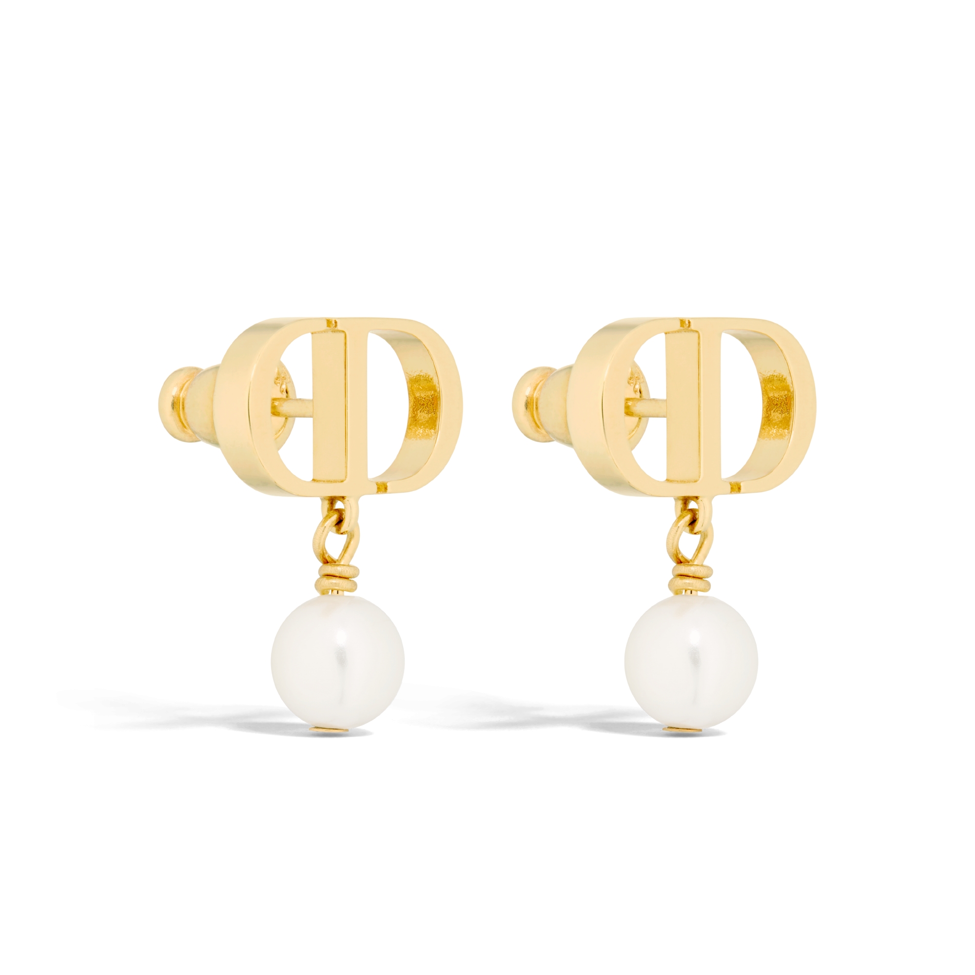 Petit CD 耳环 金色饰面金属和白色树脂珠饰 E03