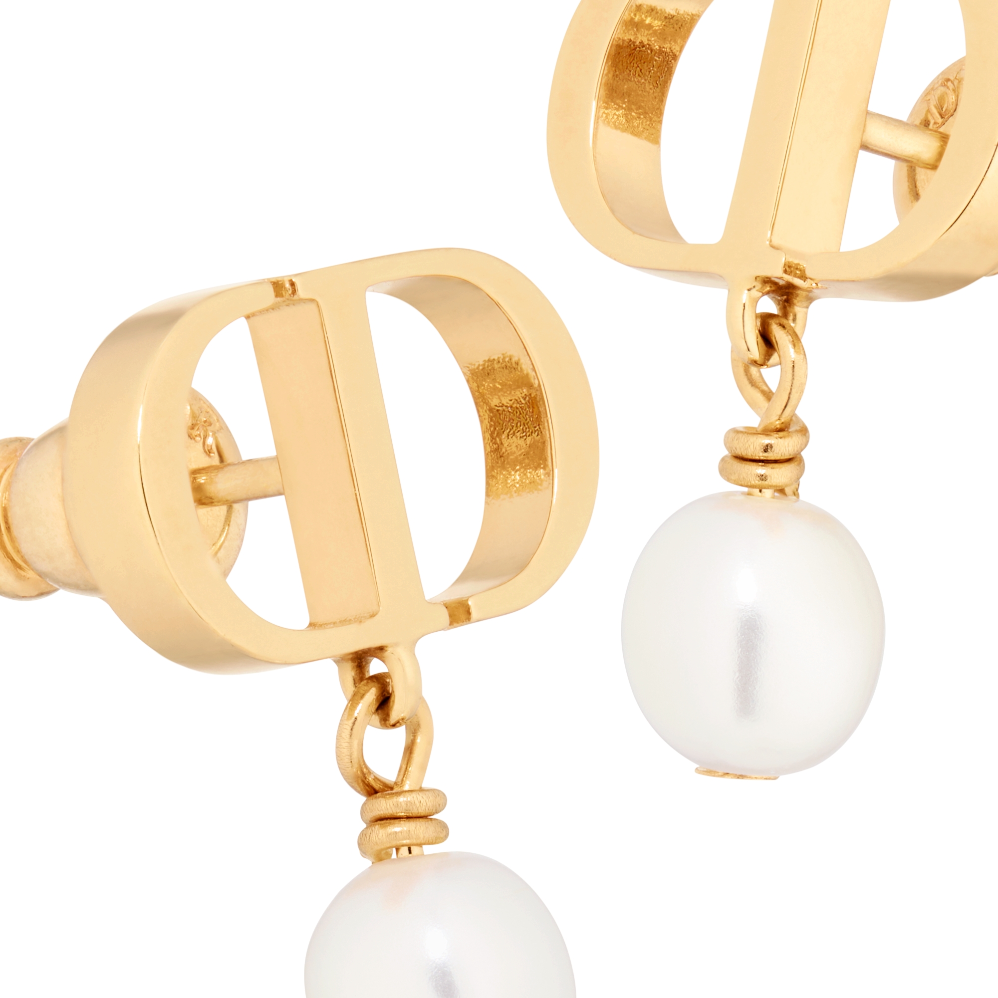 Petit CD 耳环 金色饰面金属和白色树脂珠饰 E09