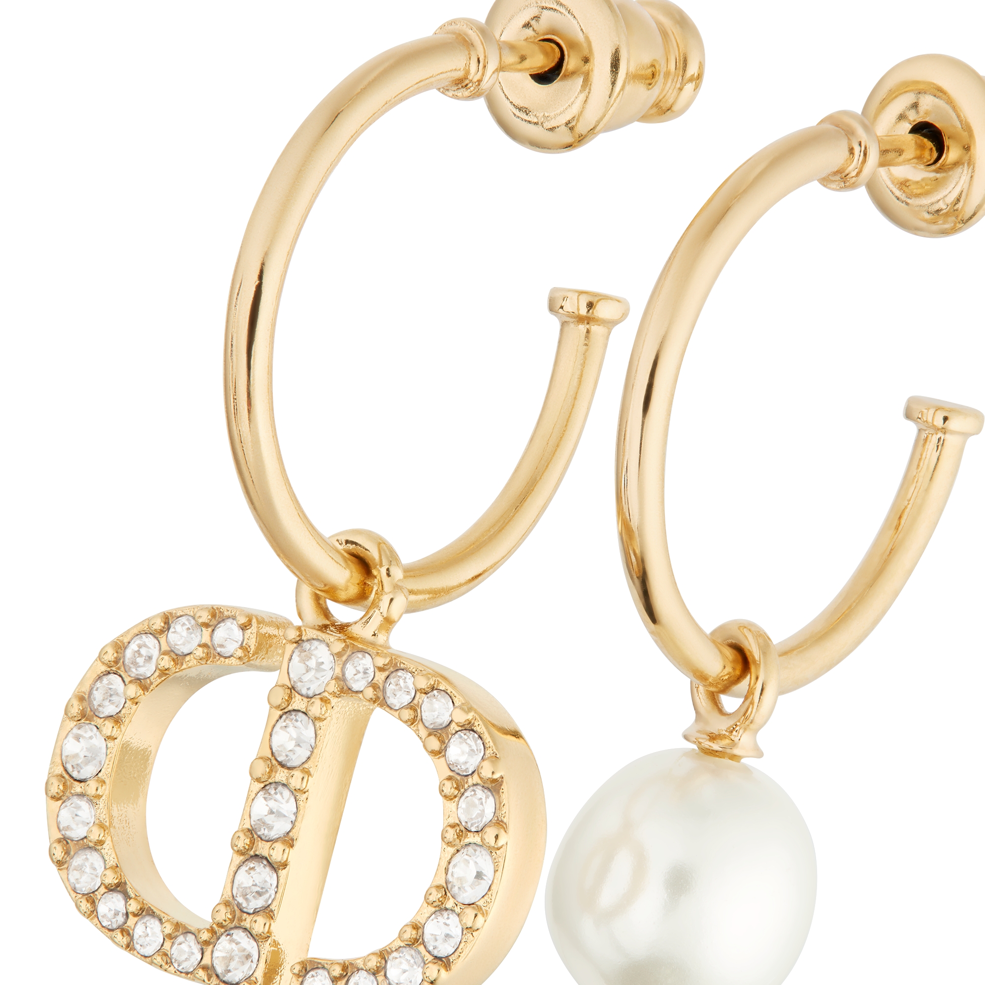 Petit CD 耳环 金色饰面金属搭配白色树脂珠饰和白色仿水晶装饰 E09