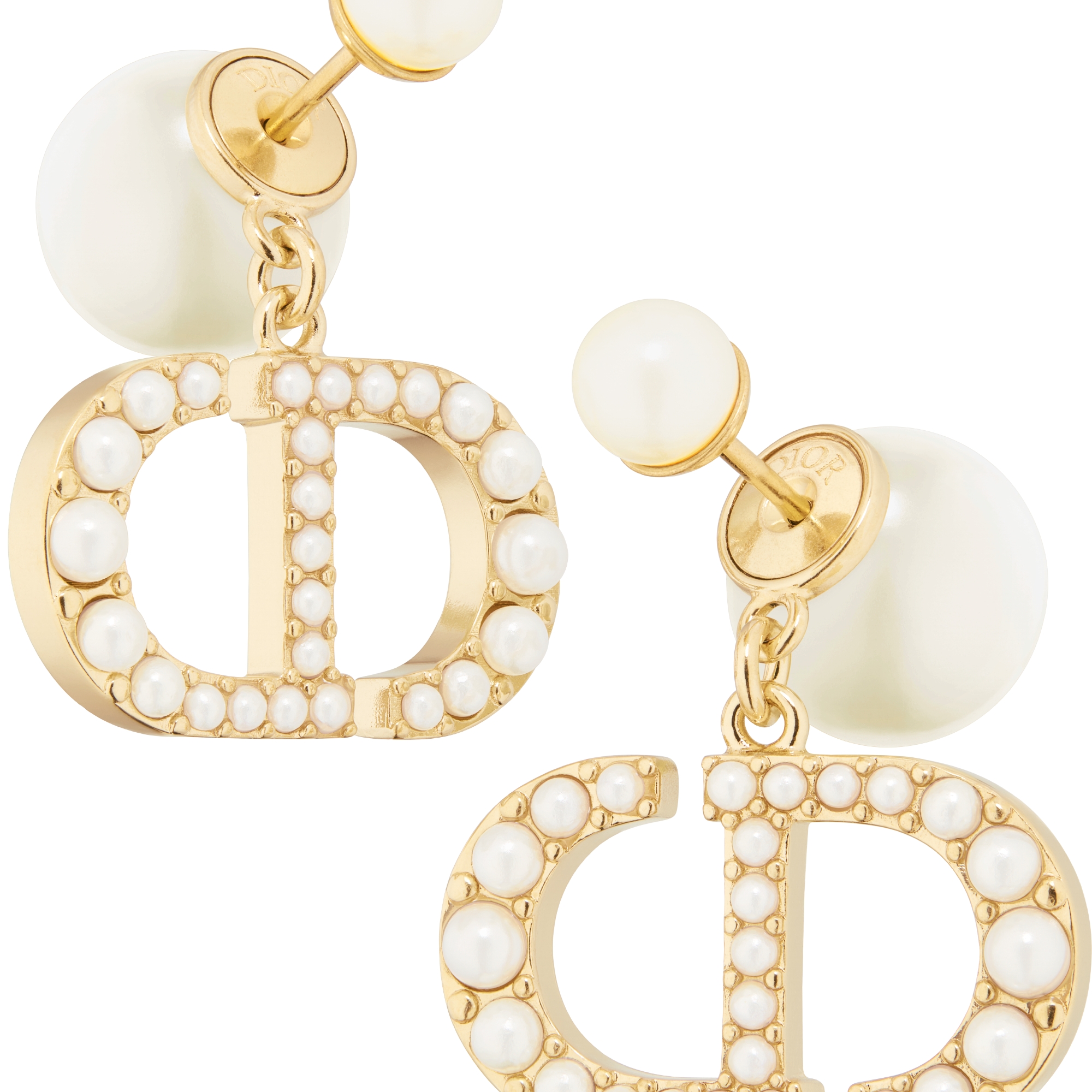 Dior Tribales 耳环 金色饰面金属和白色树脂珠饰 E09