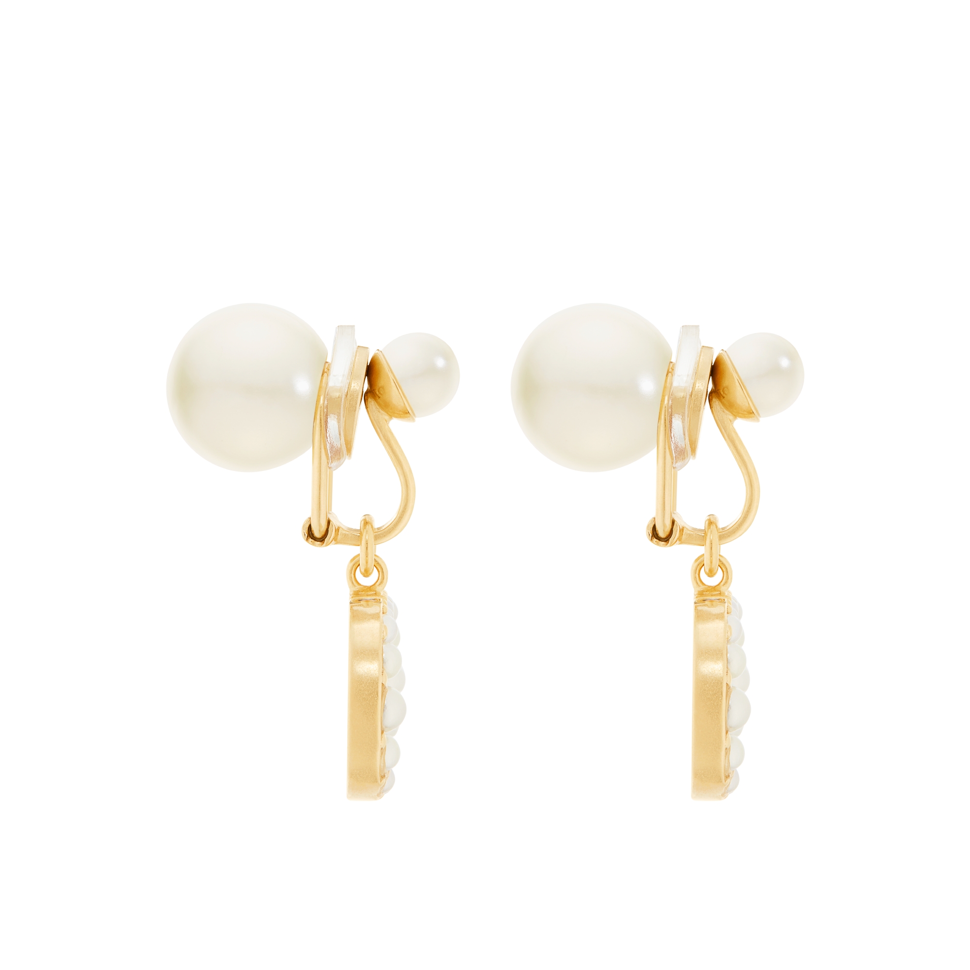 Dior Tribales 夹式耳环 金色饰面金属和白色树脂珠饰 E02