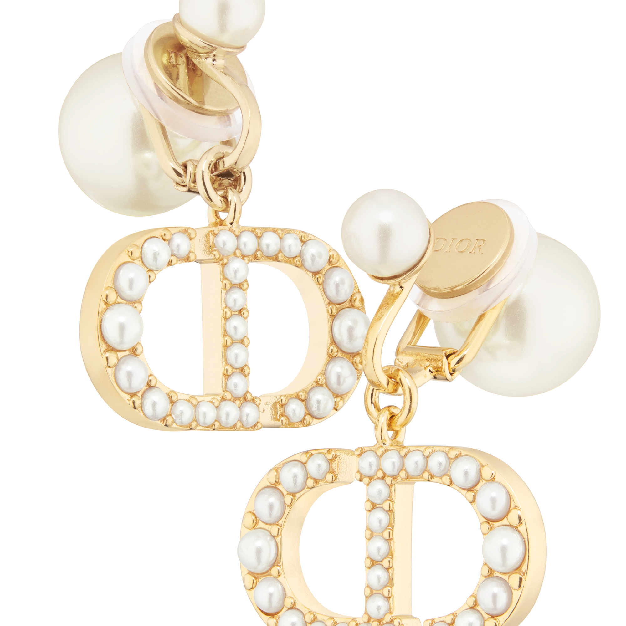 Dior Tribales 夹式耳环 金色饰面金属和白色树脂珠饰 E09