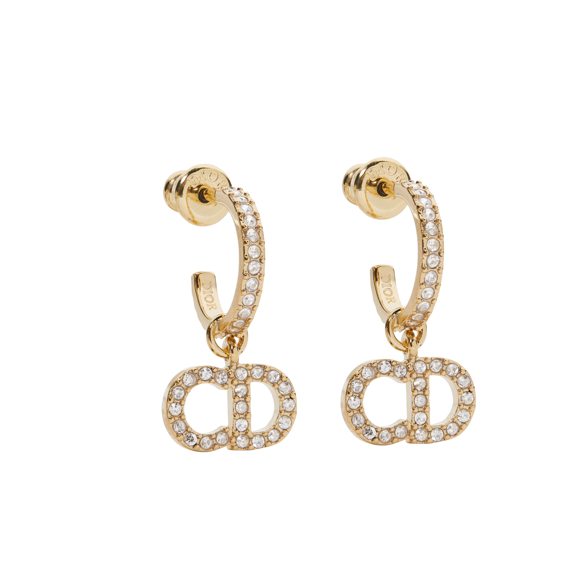 Clair D Lune 耳环 金色饰面金属和白色仿水晶装饰 E01