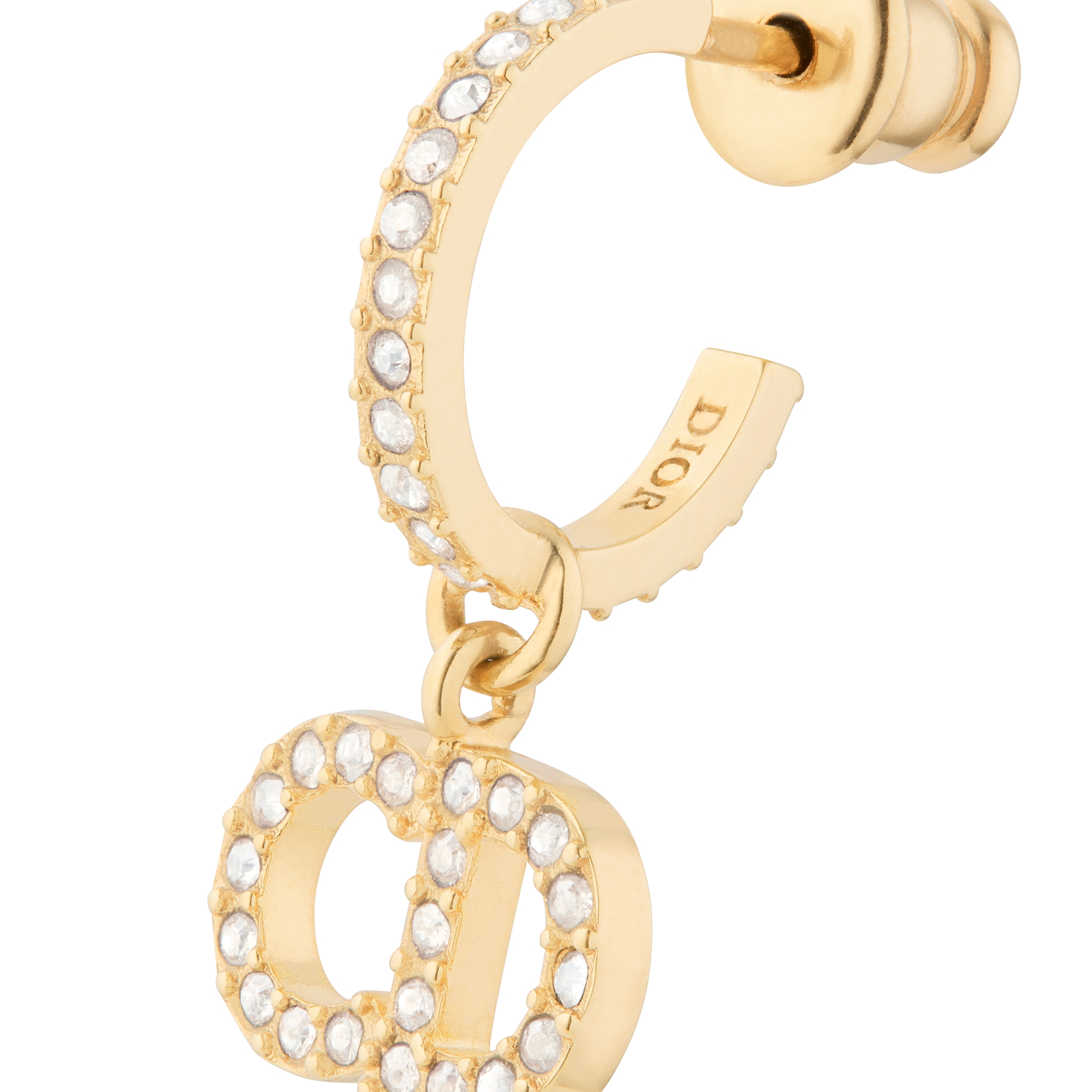 Clair D Lune 耳环 金色饰面金属和白色仿水晶装饰 E09