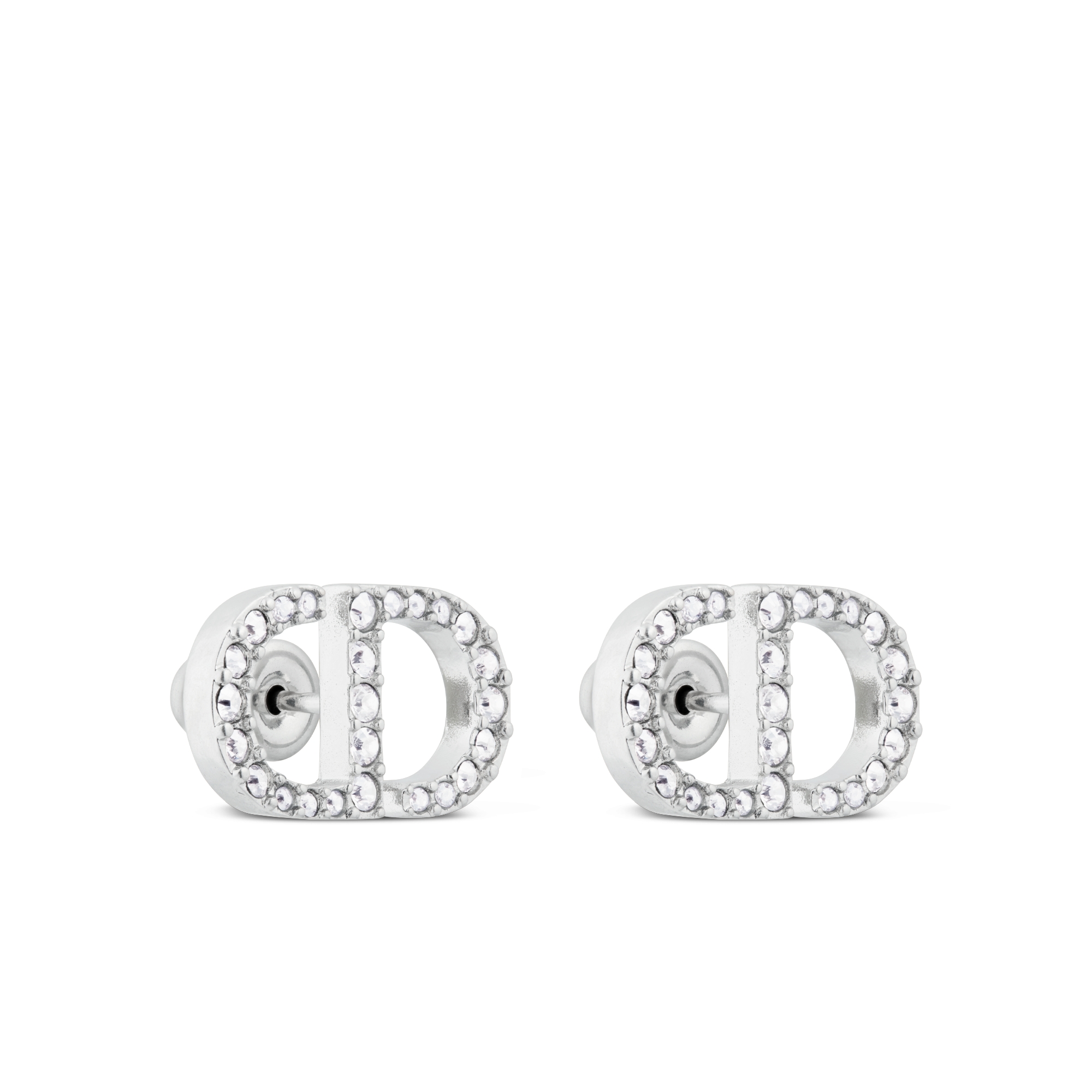 Petit CD 耳钉 银色饰面金属白色仿水晶装饰 E03