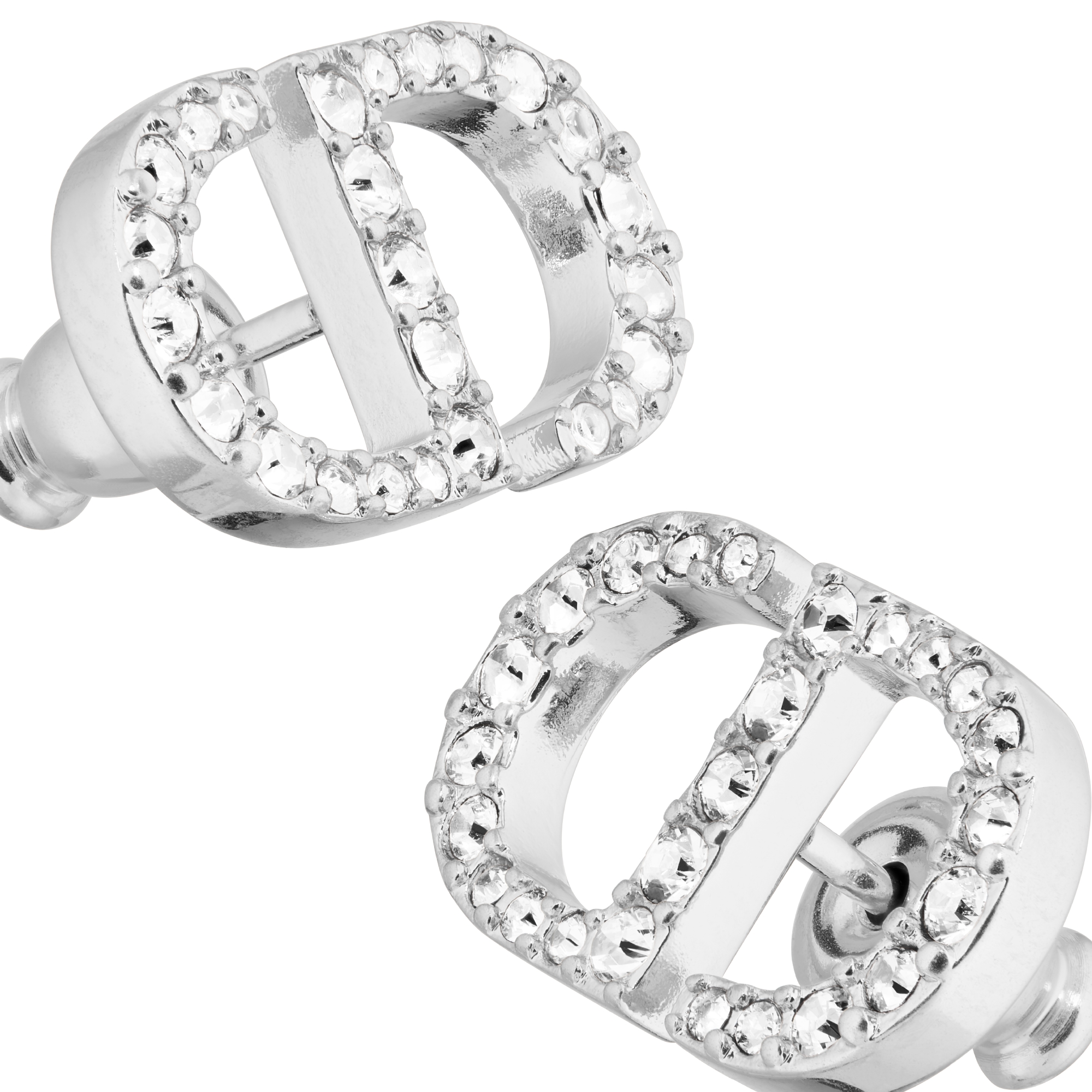 Petit CD 耳钉 银色饰面金属白色仿水晶装饰 E09