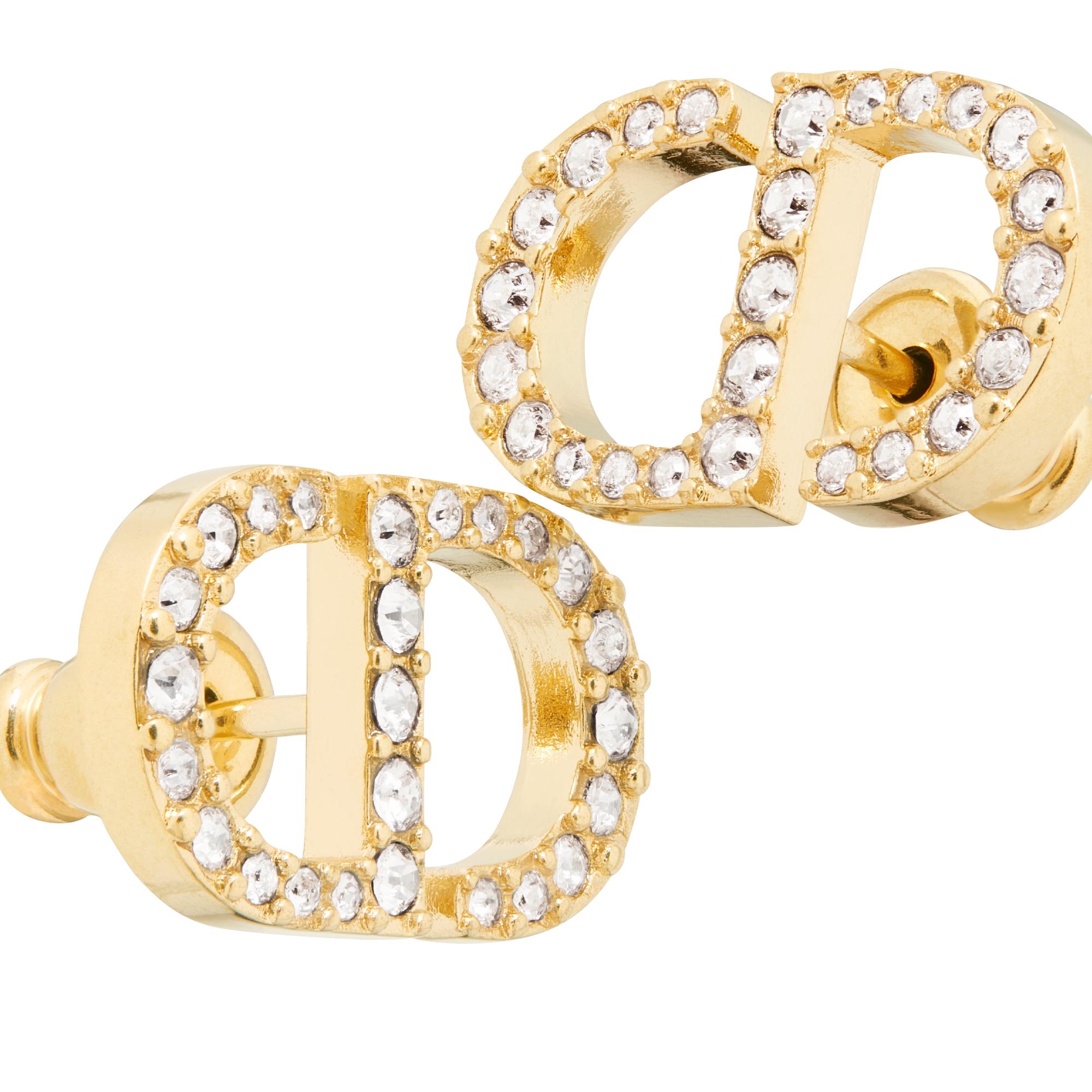 Petit CD 耳钉 金色饰面金属和白色仿水晶装饰 E09