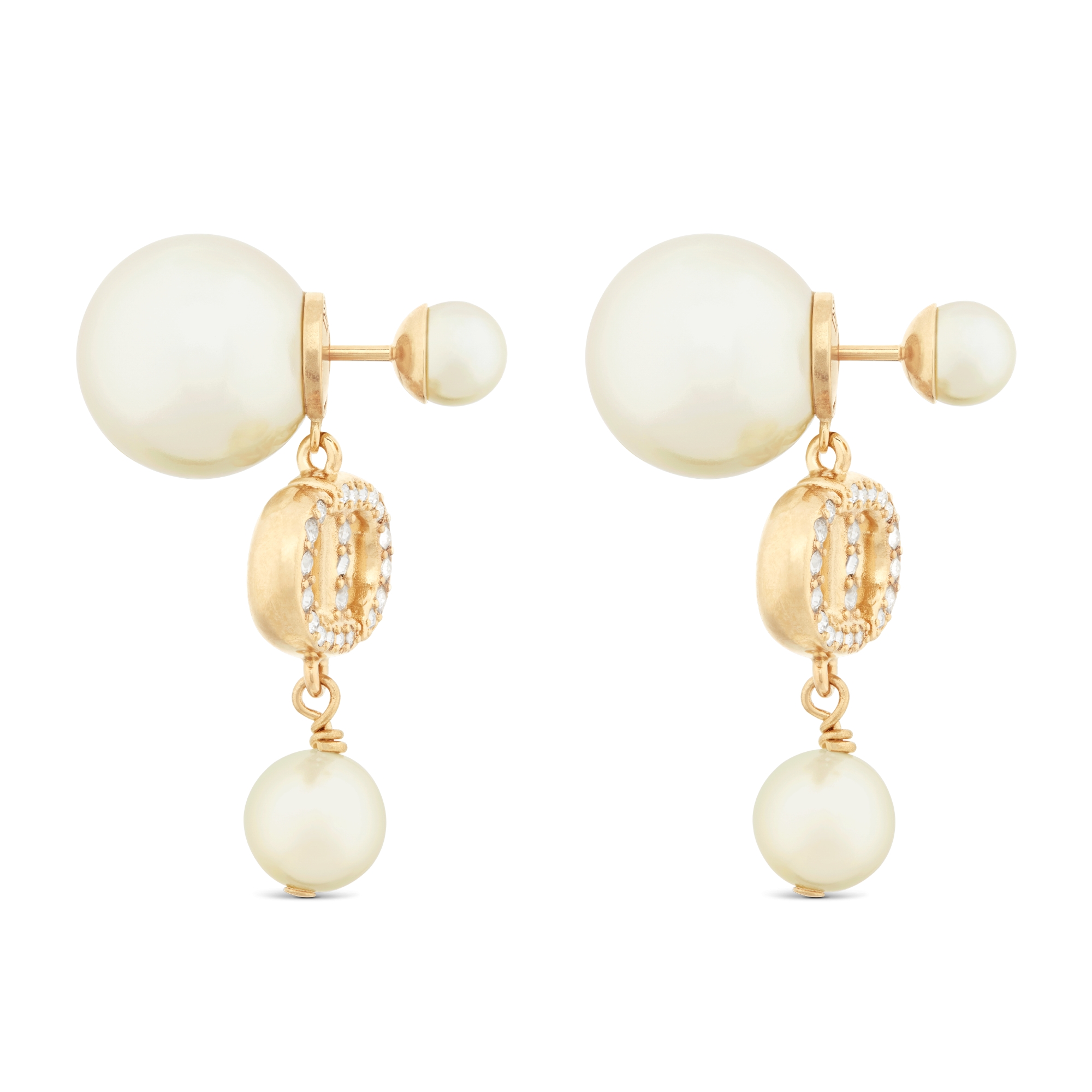 Dior Tribales 耳环 金色饰面金属、白色树脂珠饰和白色仿水晶装饰 E02