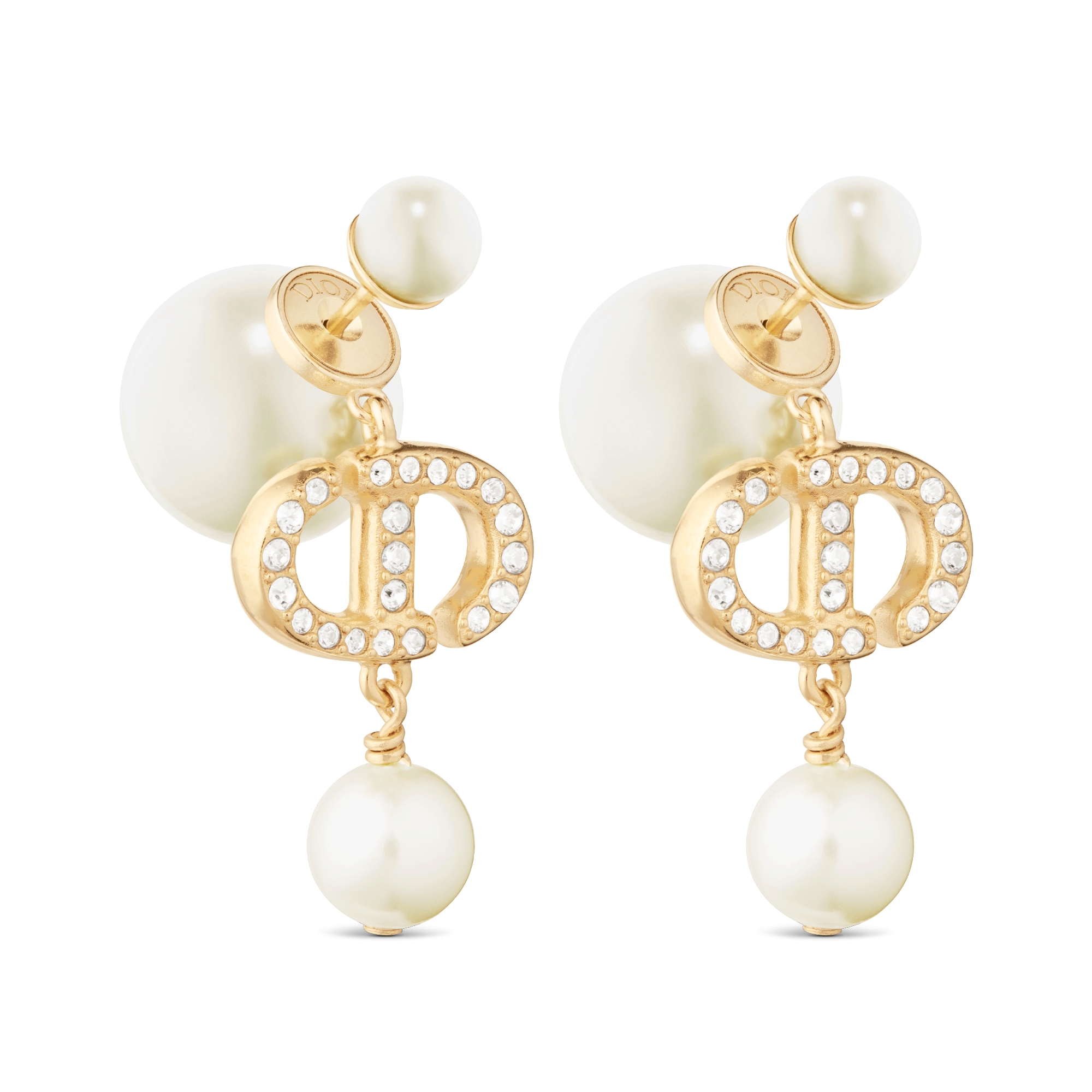 Dior Tribales 耳环 金色饰面金属、白色树脂珠饰和白色仿水晶装饰 E03