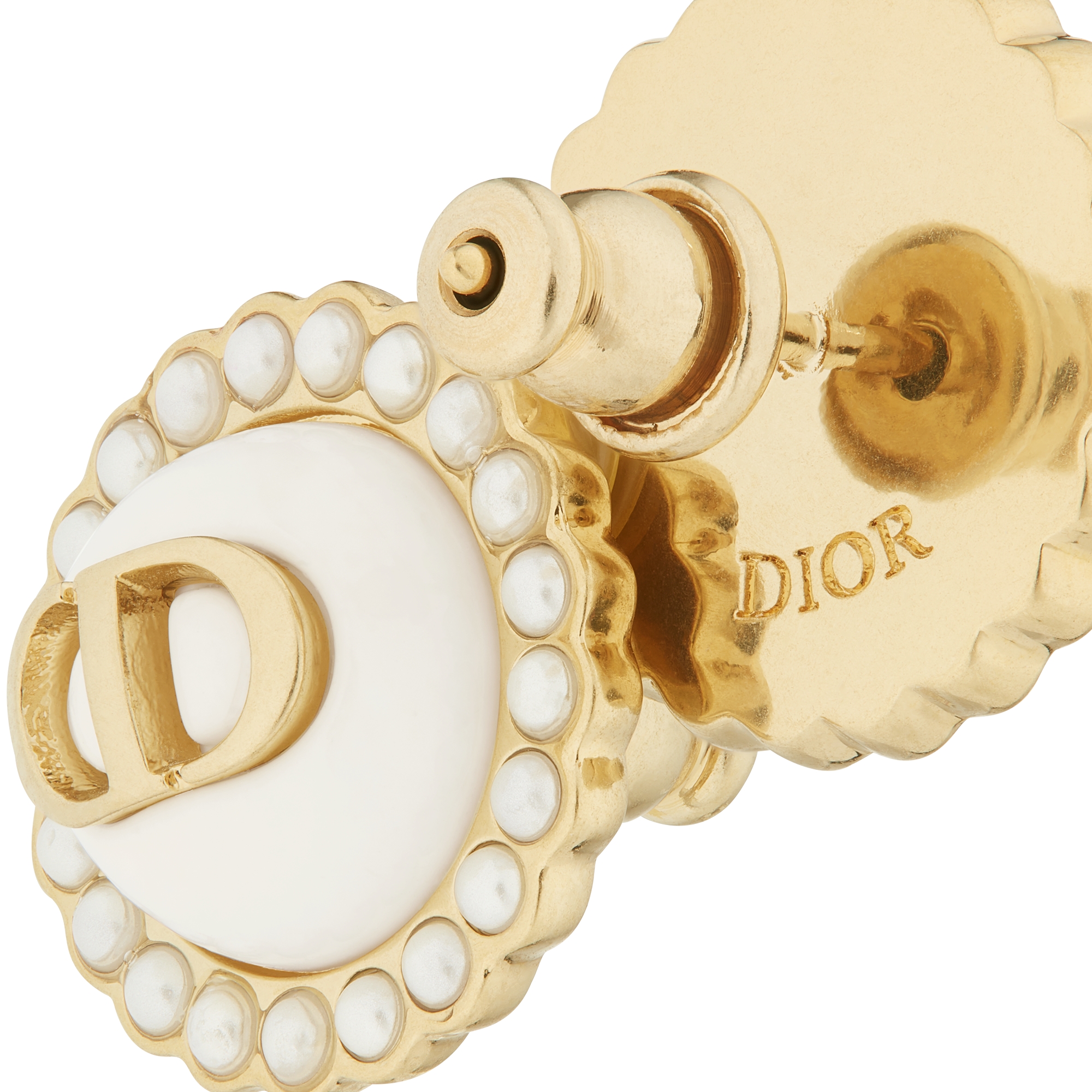 Petit CD Baroque 耳钉金色饰面金属、白色树脂珠饰和奶白色玻璃装饰| DIOR