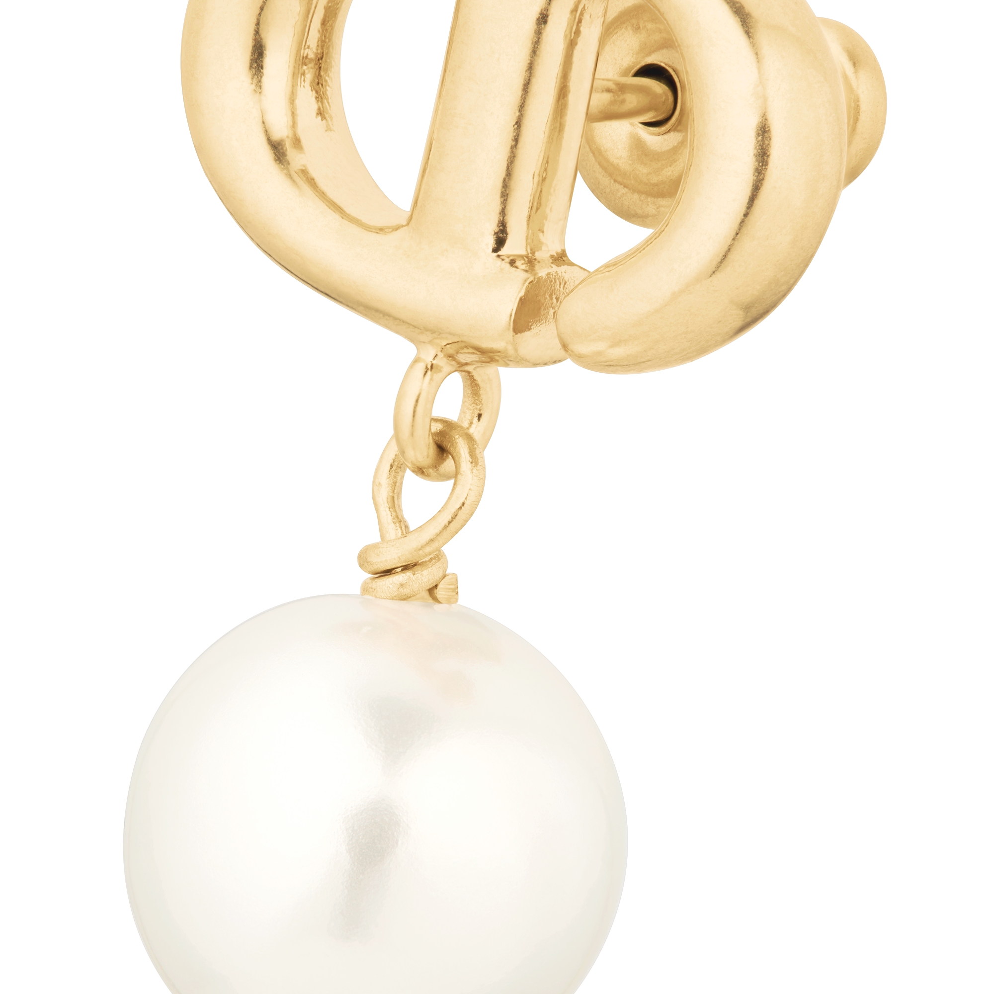 CD Navy 耳环 金色饰面金属和白色树脂珠饰 E09